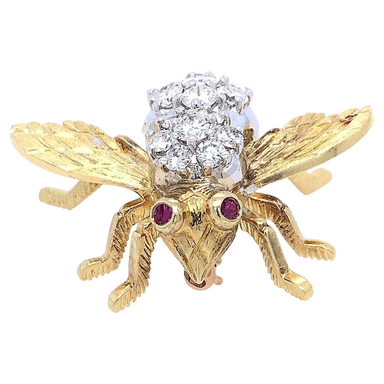 Herbert Rosenthal Broche abeille vintage en or 18 carats et diamants de 2,00 carats