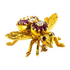 Vintage Herbert Rosenthal Bumble Bee Diamond & Ruby Large Brooch Pin