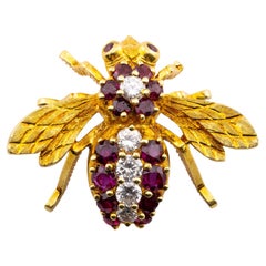 Vintage Herbert Rosenthal Bumble Bee Diamond & Ruby Large Brooch Pin