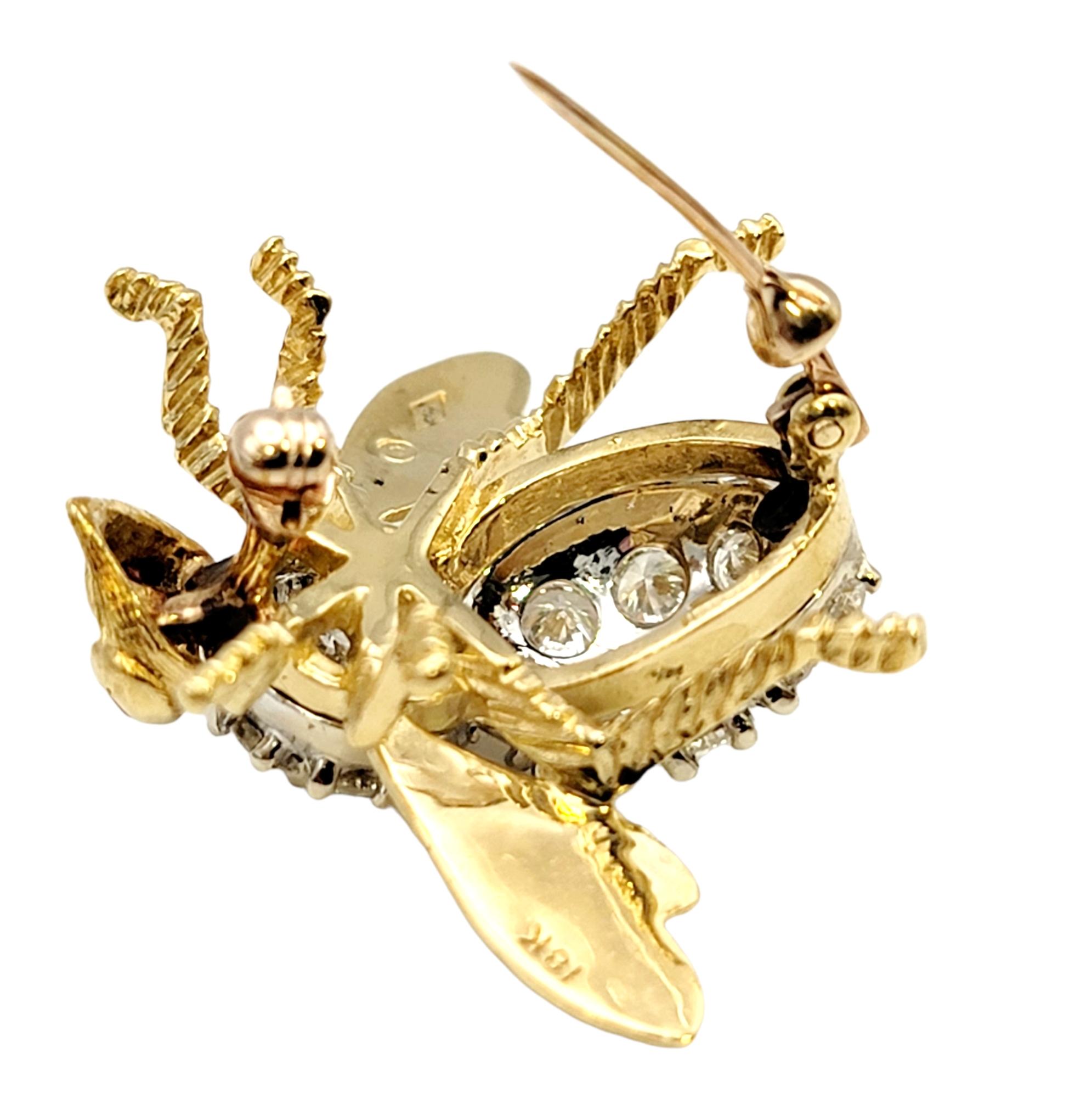 Vintage Herbert Rosenthal Diamond and Ruby 3D Bee Brooch in 18 Karat Yellow Gold For Sale 2