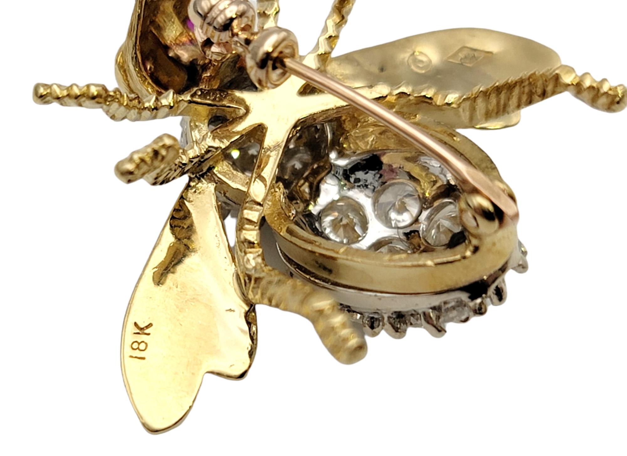 Vintage Herbert Rosenthal Diamond and Ruby 3D Bee Brooch in 18 Karat Yellow Gold For Sale 3