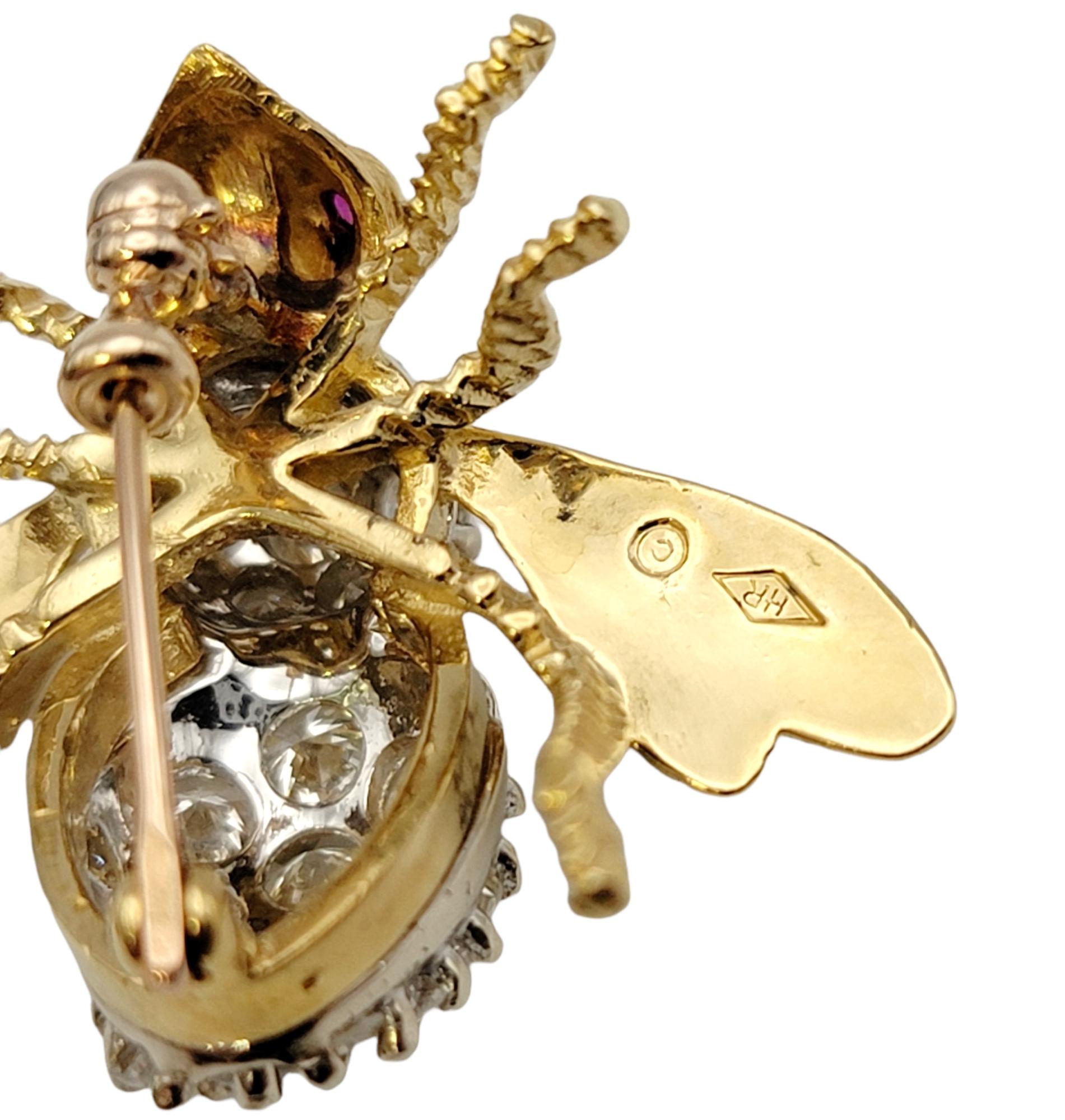 Vintage Herbert Rosenthal Diamond and Ruby 3D Bee Brooch in 18 Karat Yellow Gold For Sale 4