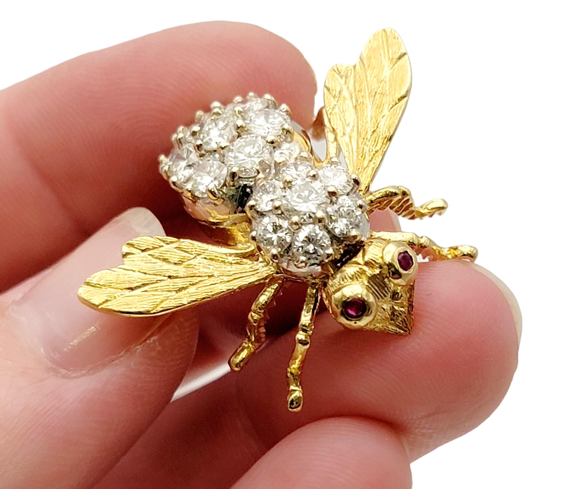 Vintage Herbert Rosenthal Diamond and Ruby 3D Bee Brooch in 18 Karat Yellow Gold For Sale 5