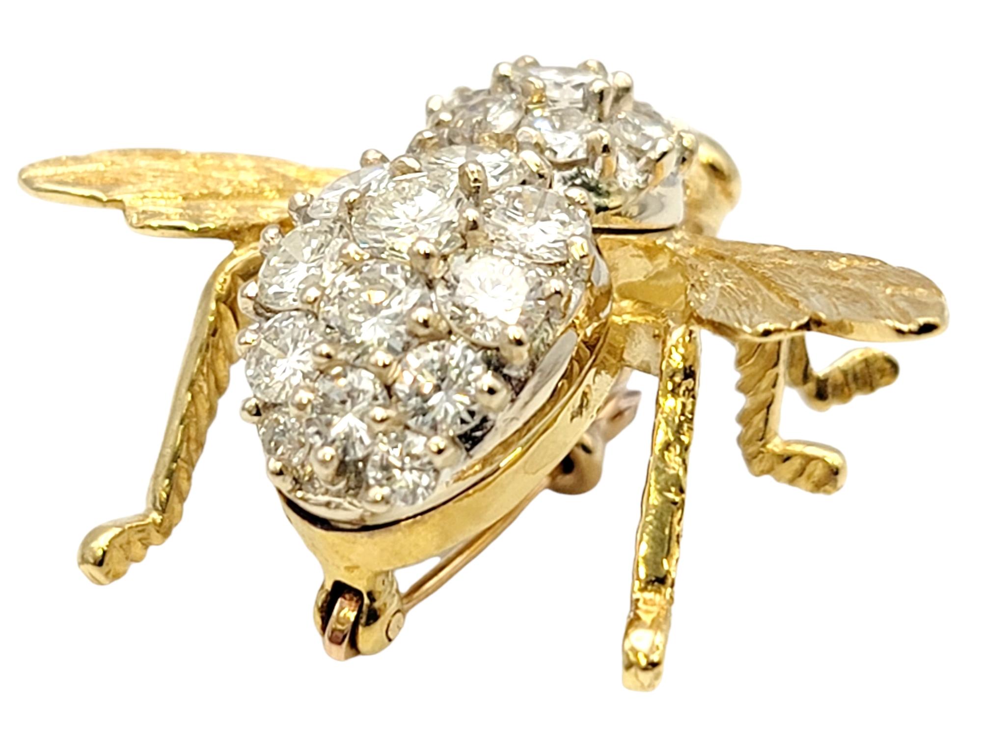 Contemporary Vintage Herbert Rosenthal Diamond and Ruby 3D Bee Brooch in 18 Karat Yellow Gold For Sale