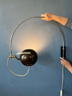 Vintage Herda Eyeball Space Age Chrome Wall Arc Lamp Light, 1970s