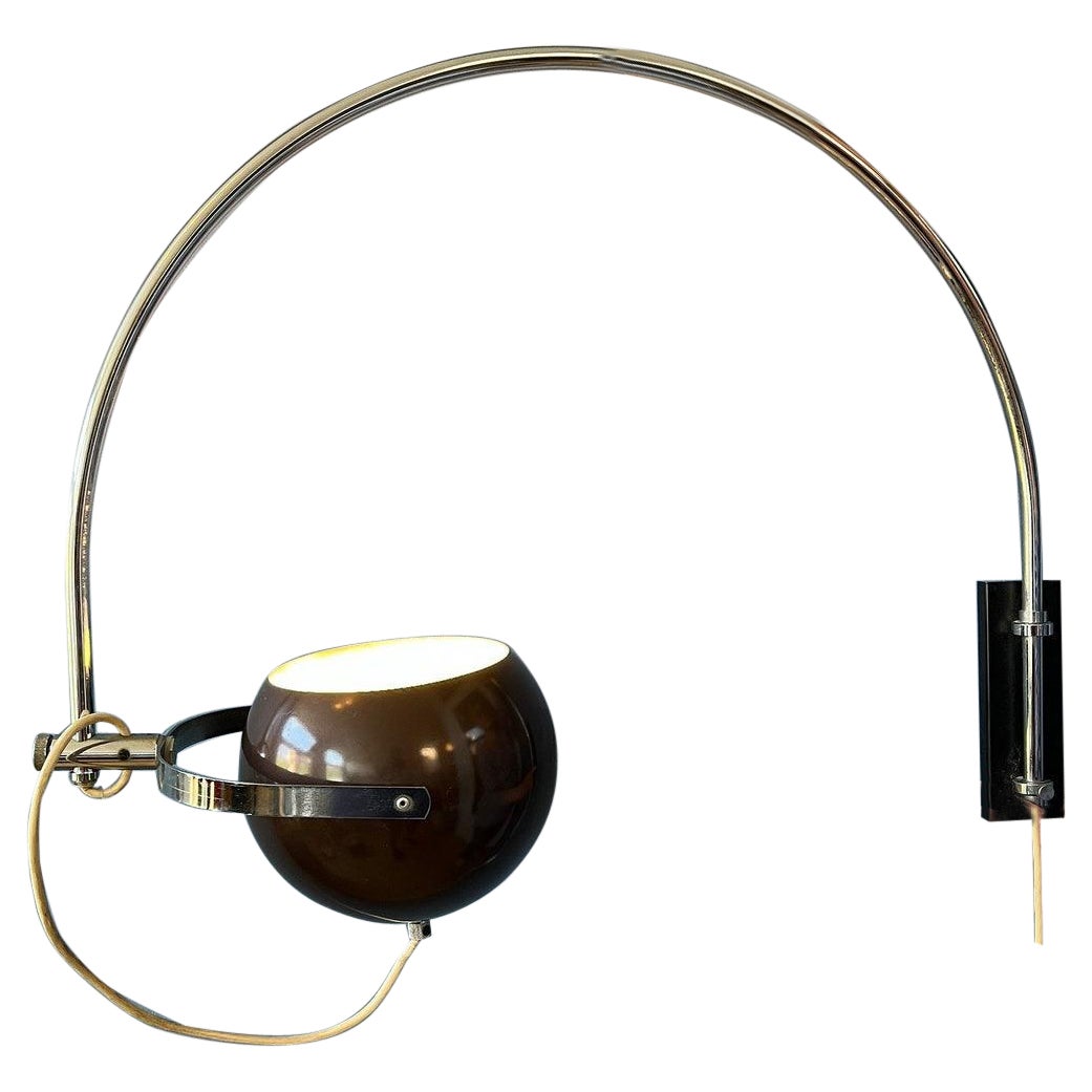 Vintage Herda Eyeball Space Age Chrome Wall Arc Lamp Light, 1970s