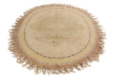 Vintage Hereke Beige Cream Oval Rug with Boteh Medallion Design by Rug & Kilim