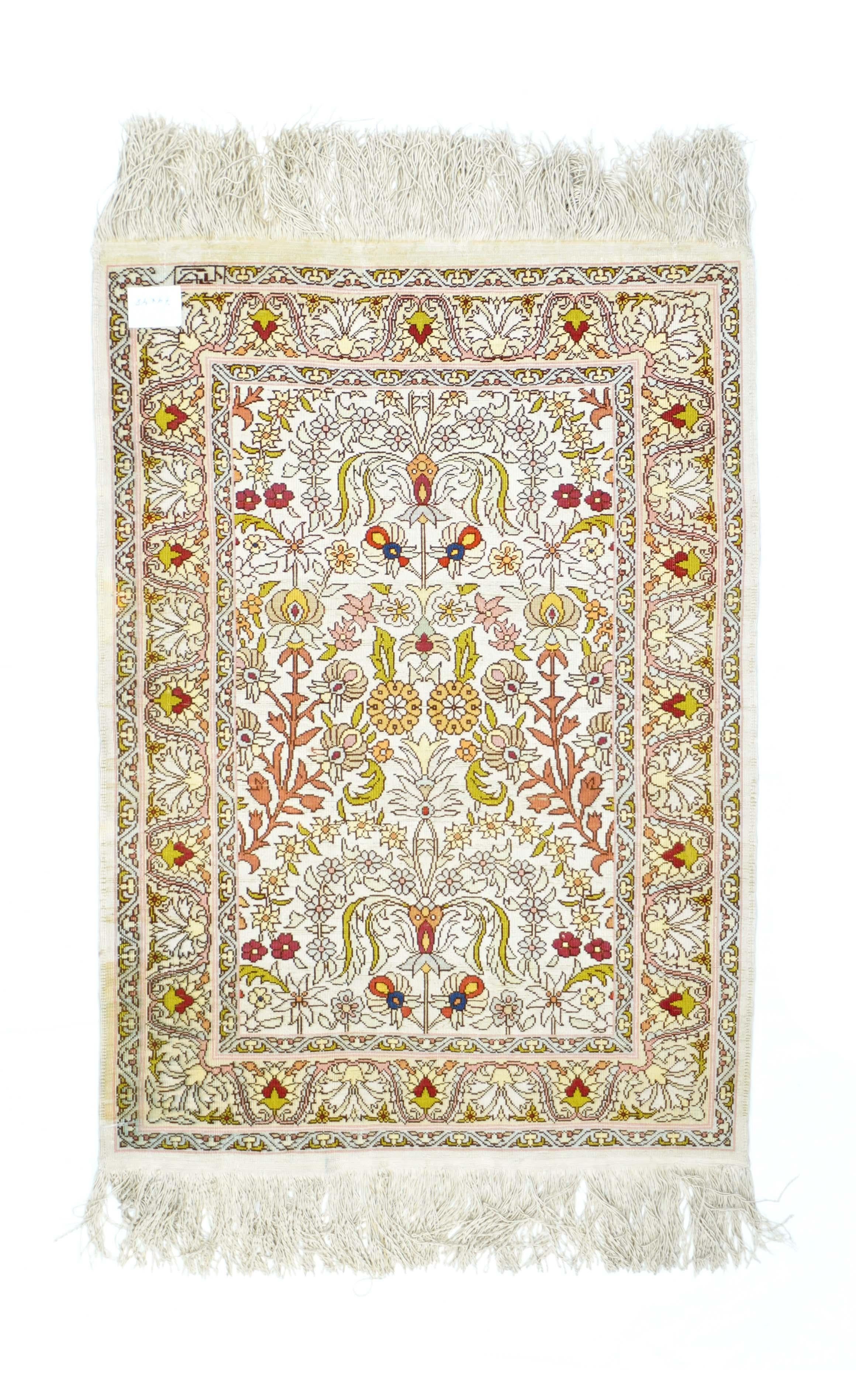 Extremely Fine Turkish Silk Hereke Rug 1'6'' x 2'5''.
