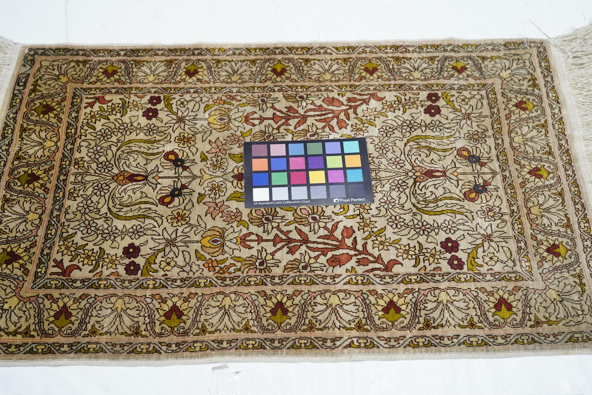 Extremely Fine Turkish Silk Hereke Rug 1'6'' x 2'5'' For Sale 5