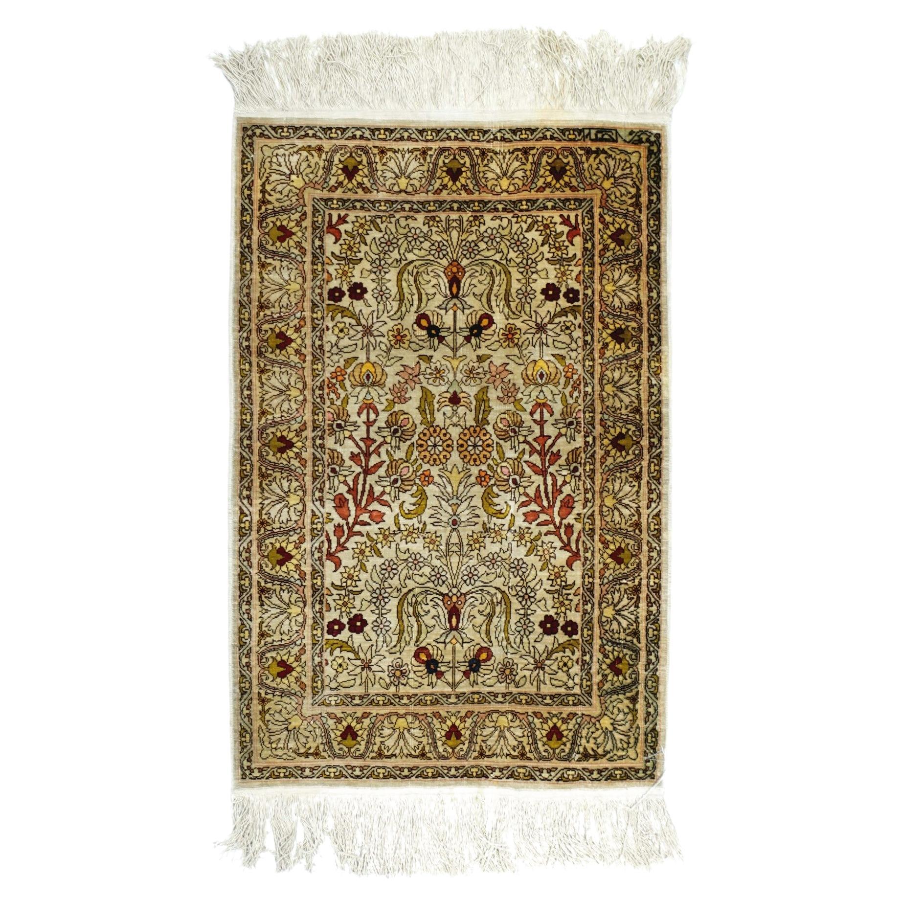 Extremely Fine Turkish Silk Hereke Rug 1'6'' x 2'5'' For Sale