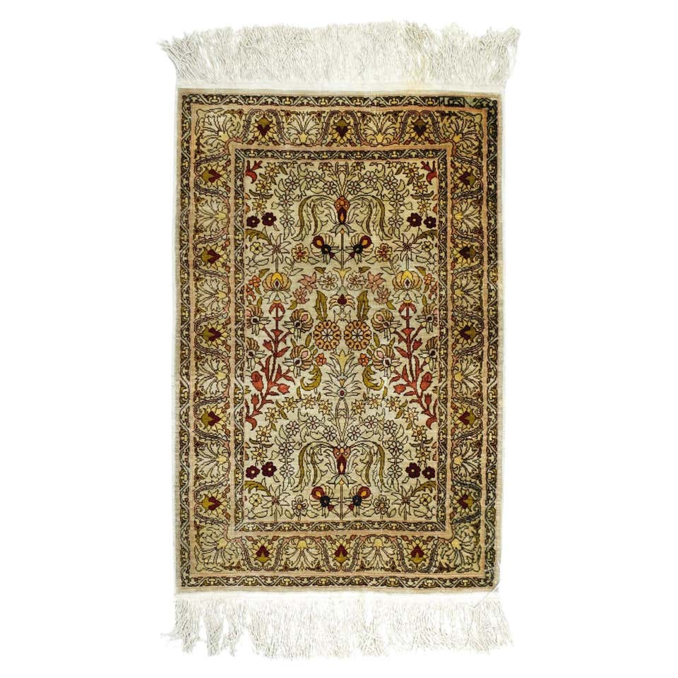 Extremely Fine Turkish Silk Hereke with the Field Woven with Silver ...