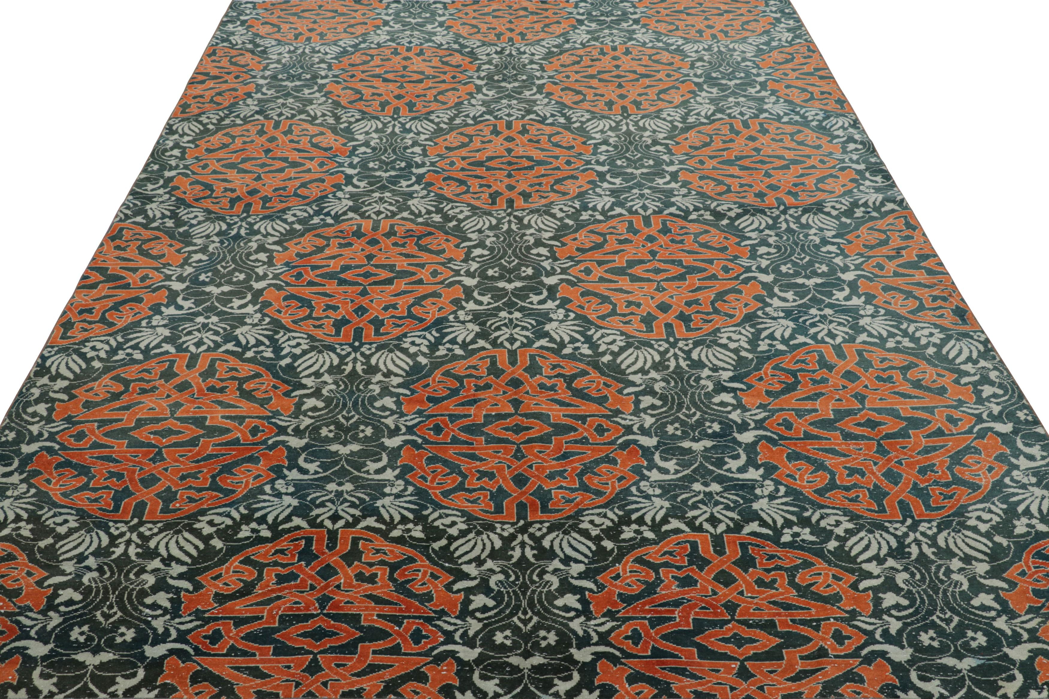 Tapis Hereke vintage bleu avec médaillons arabesques orange  Rug & Kilim Bon état - En vente à Long Island City, NY
