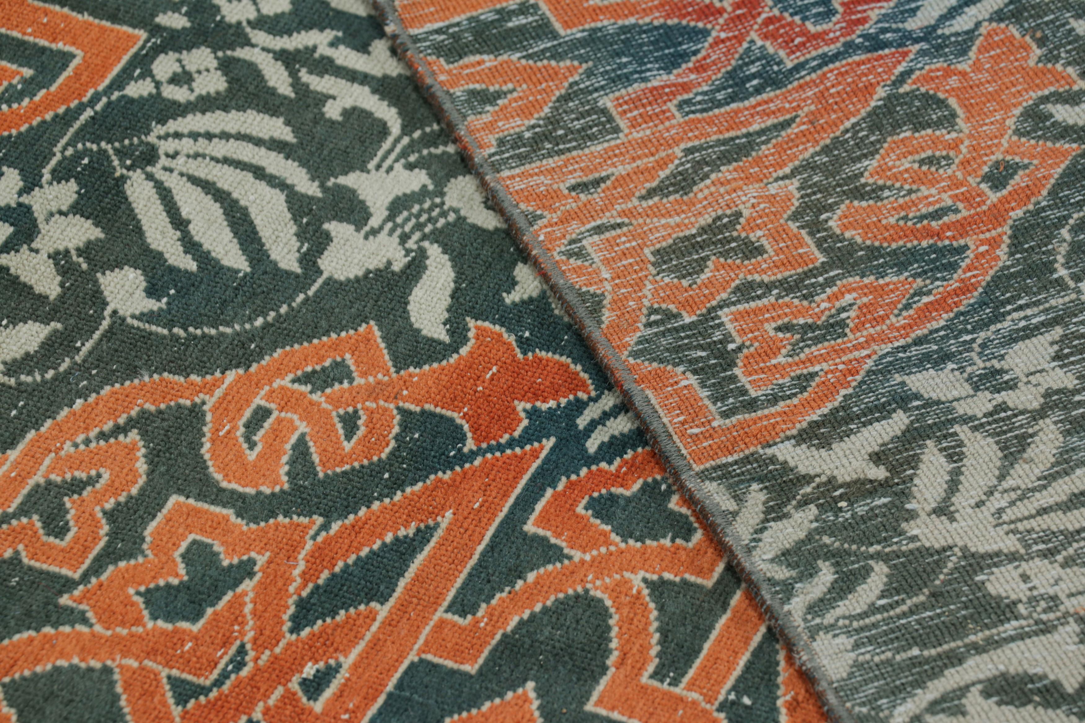 Tapis Hereke vintage bleu avec médaillons arabesques orange  Rug & Kilim en vente 1