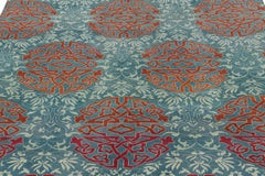 Vintage Hereke Rug in Teal Blue with Red Arabesque Medallions  Rug & Kilim