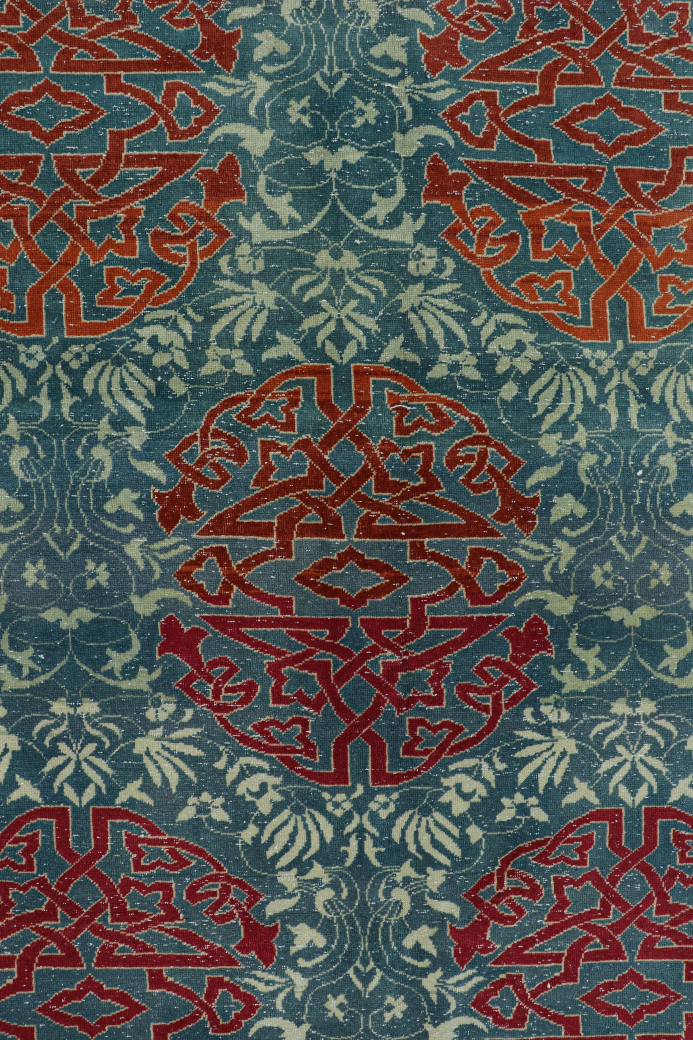 Turco Tappeto vintage Hereke in blu verde acqua con medaglioni arabescati rossi  Rug & Kilim in vendita