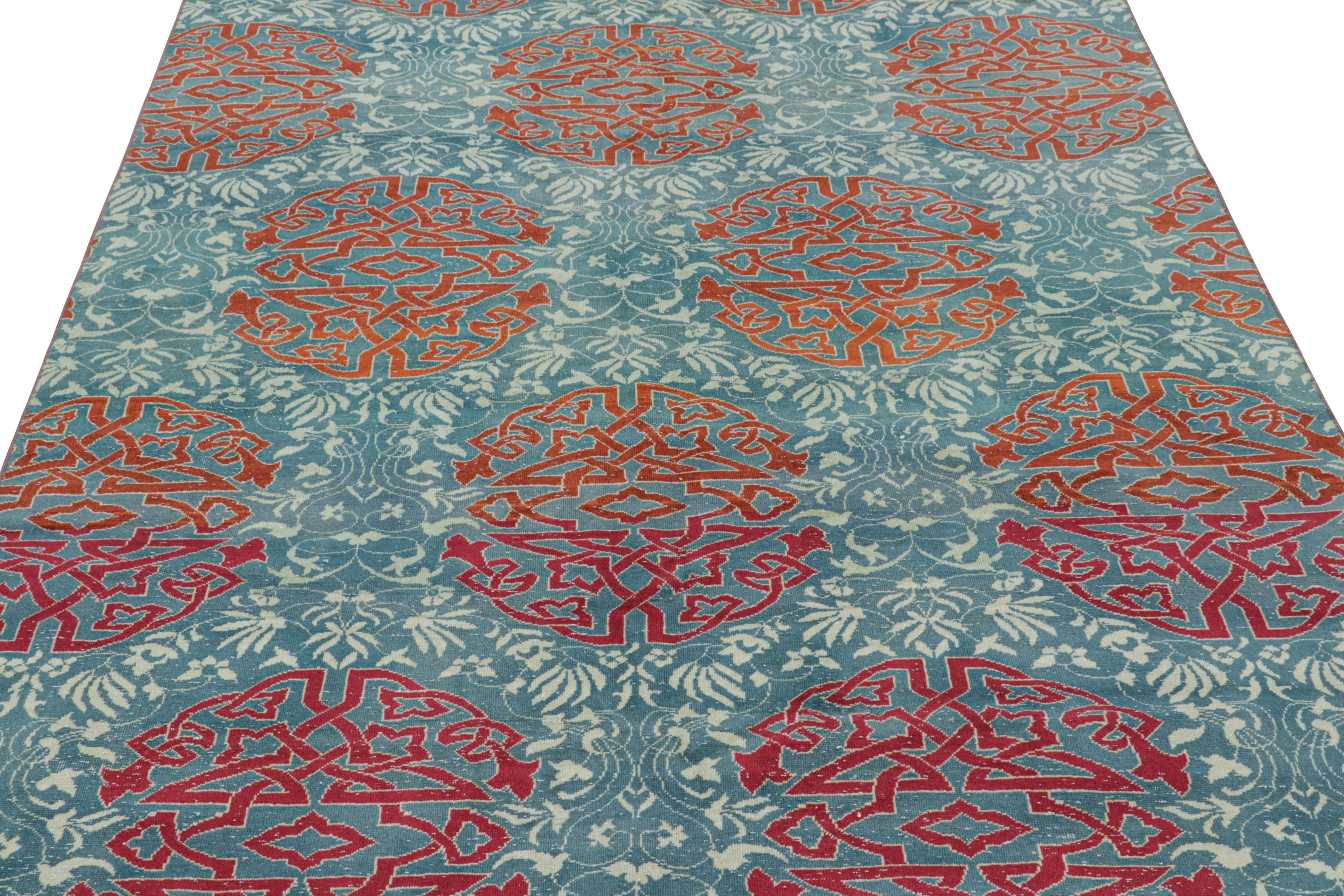 Tappeto vintage Hereke in blu verde acqua con medaglioni arabescati rossi  Rug & Kilim In condizioni buone in vendita a Long Island City, NY