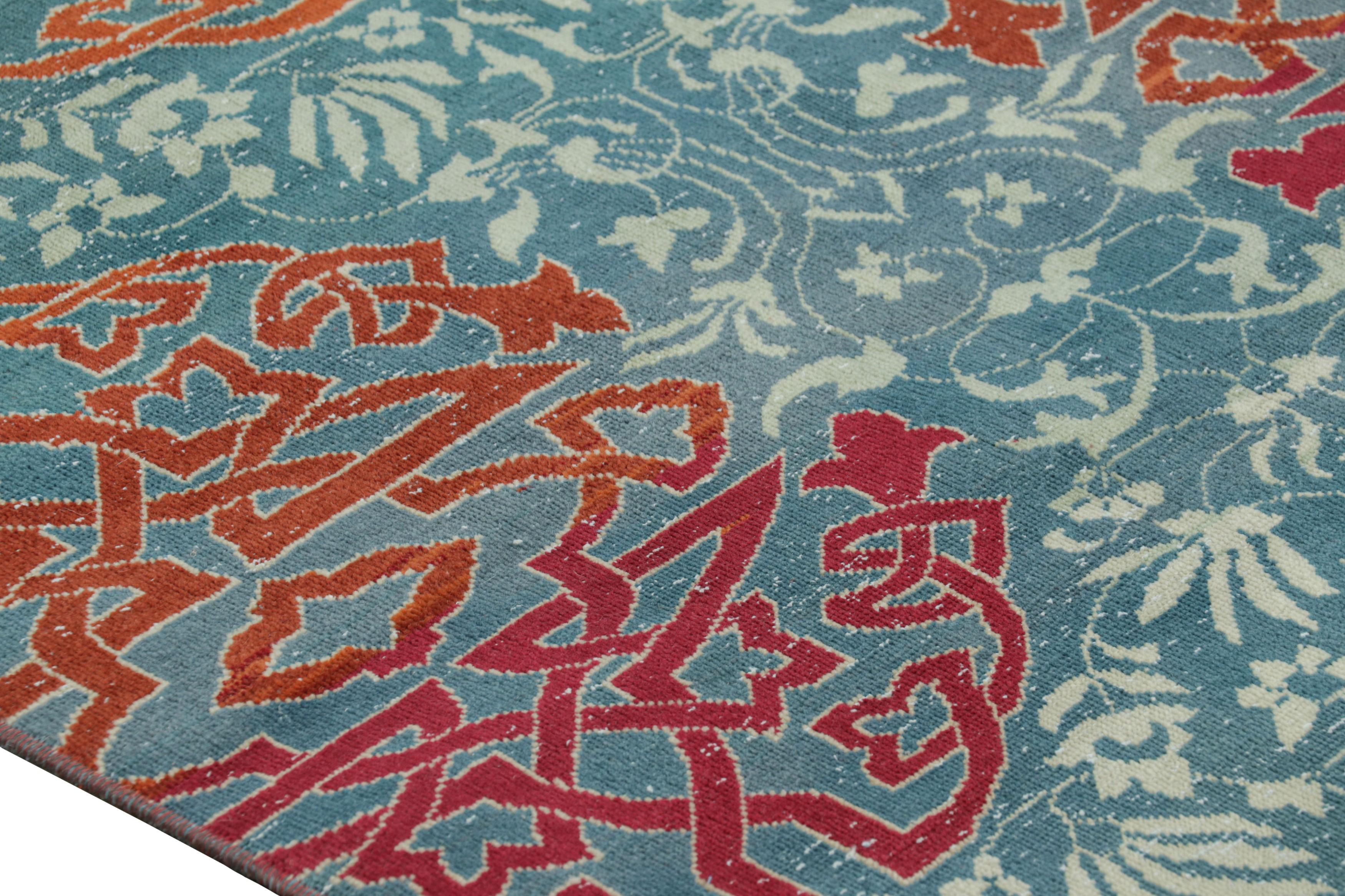 Metà XX secolo Tappeto vintage Hereke in blu verde acqua con medaglioni arabescati rossi  Rug & Kilim in vendita