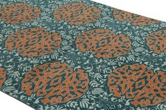 Vintage Hereke Rug in Teal with Orange Arabesque Medallions  Rug & Kilim