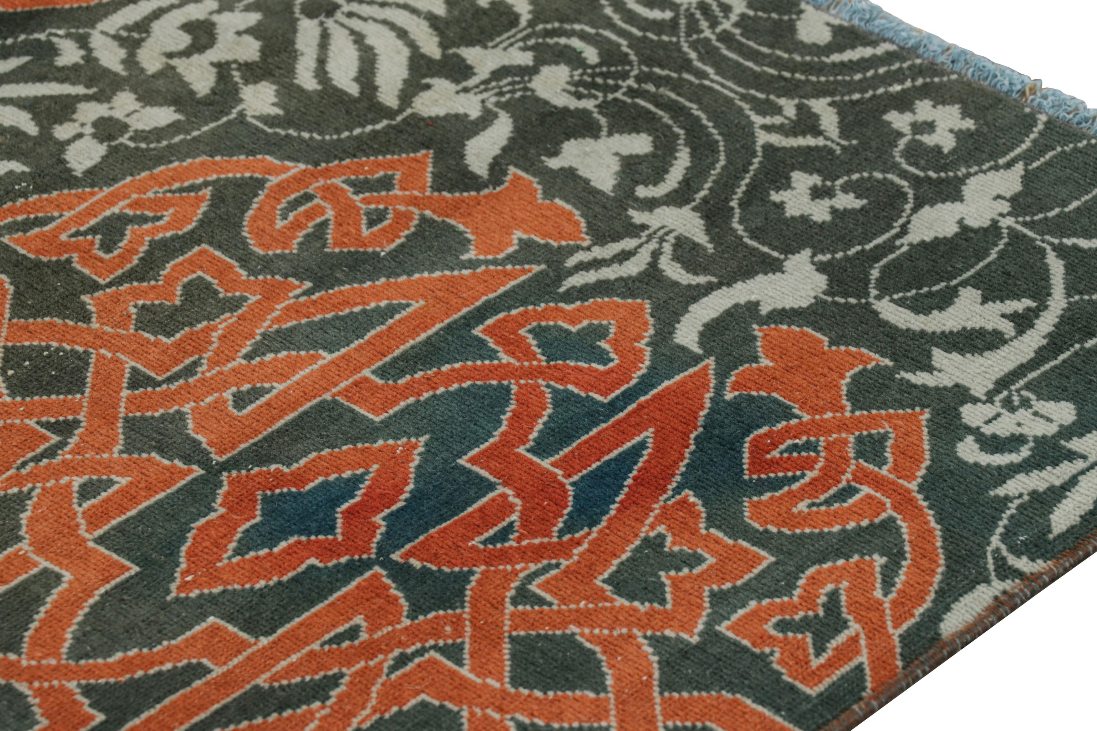 Turkish Vintage Hereke Rug in Teal with Orange Arabesque Medallions  Rug & Kilim For Sale