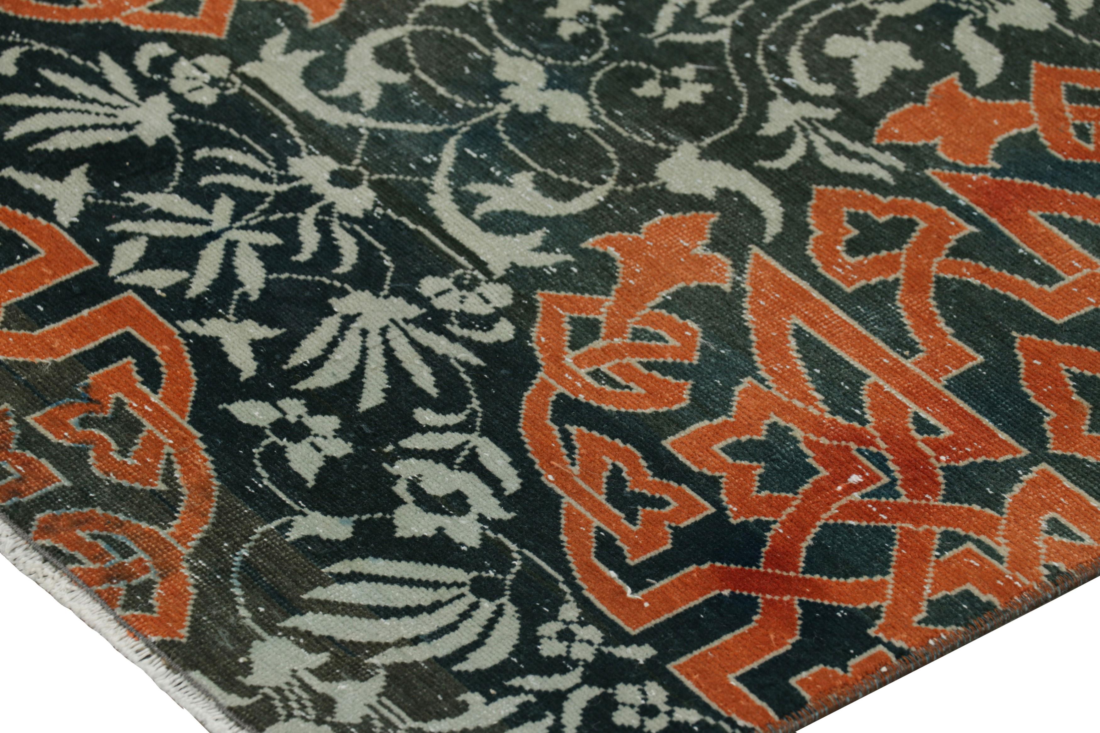 Turkish Vintage Hereke Rug in Teal with Orange Arabesque Medallions  Rug & Kilim For Sale