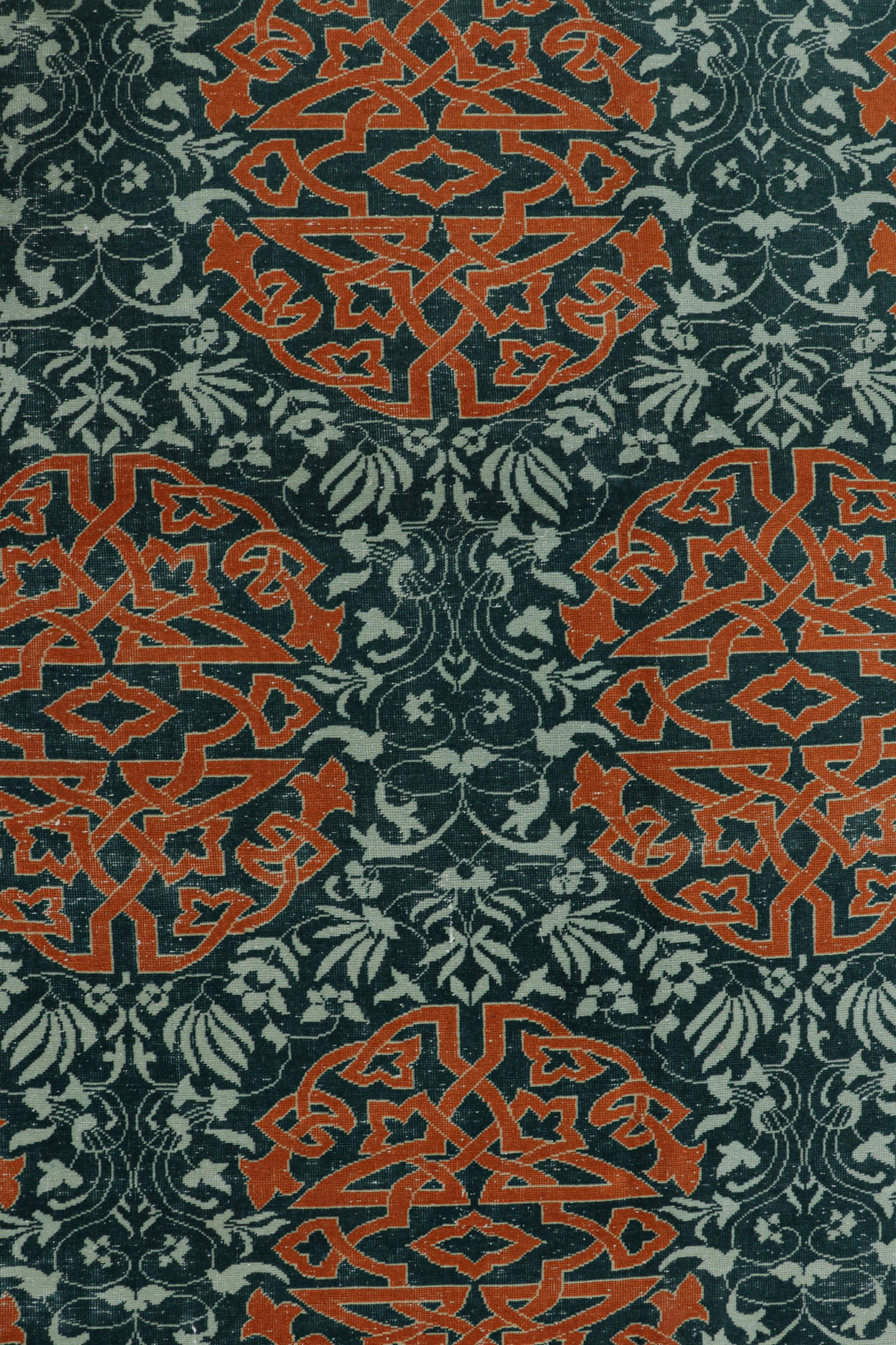 Turco Tappeto vintage Hereke in verde acqua con medaglioni arabescati arancioni  Rug & Kilim in vendita