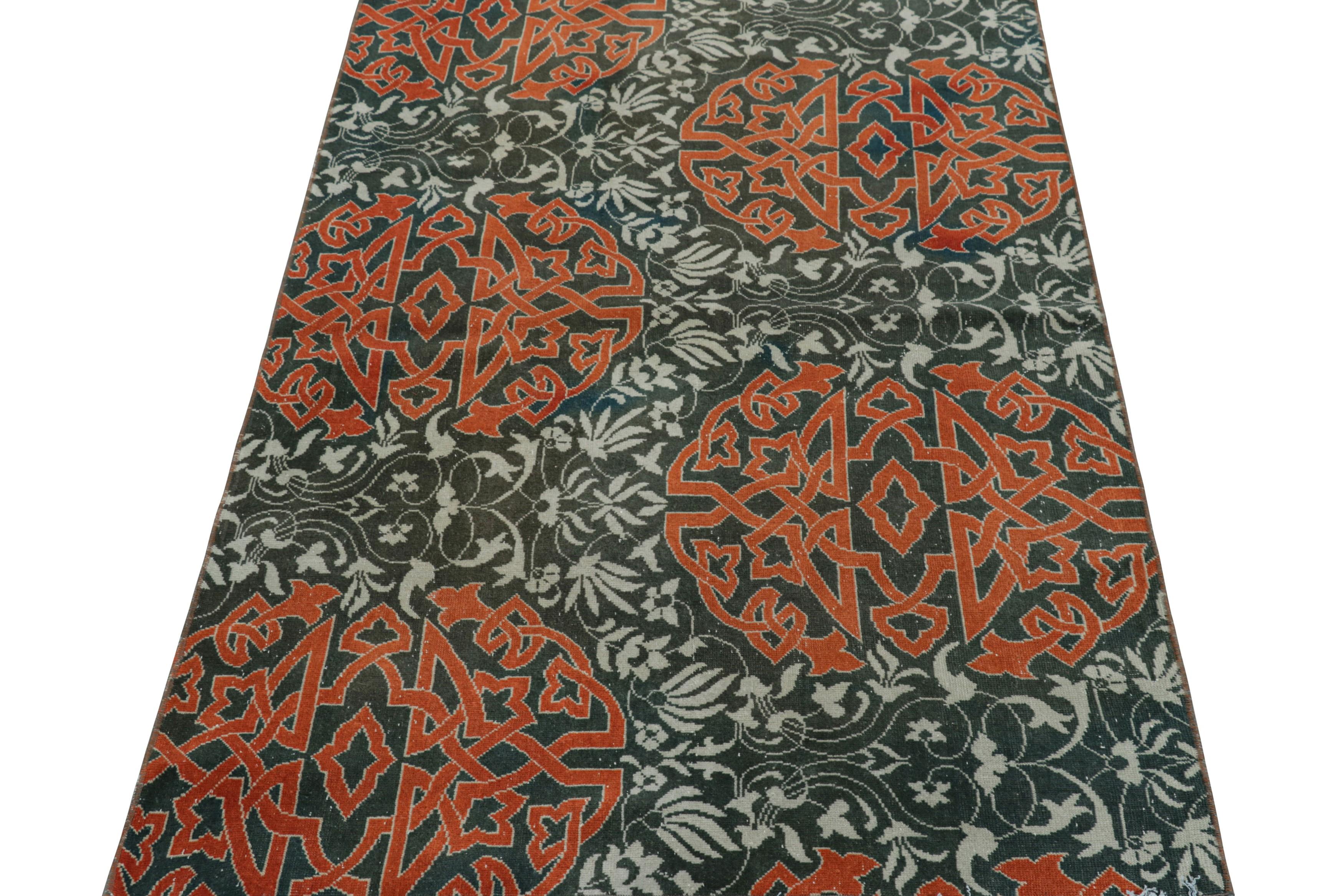 Hand-Knotted Vintage Hereke Rug in Teal with Orange Arabesque Medallions  Rug & Kilim For Sale