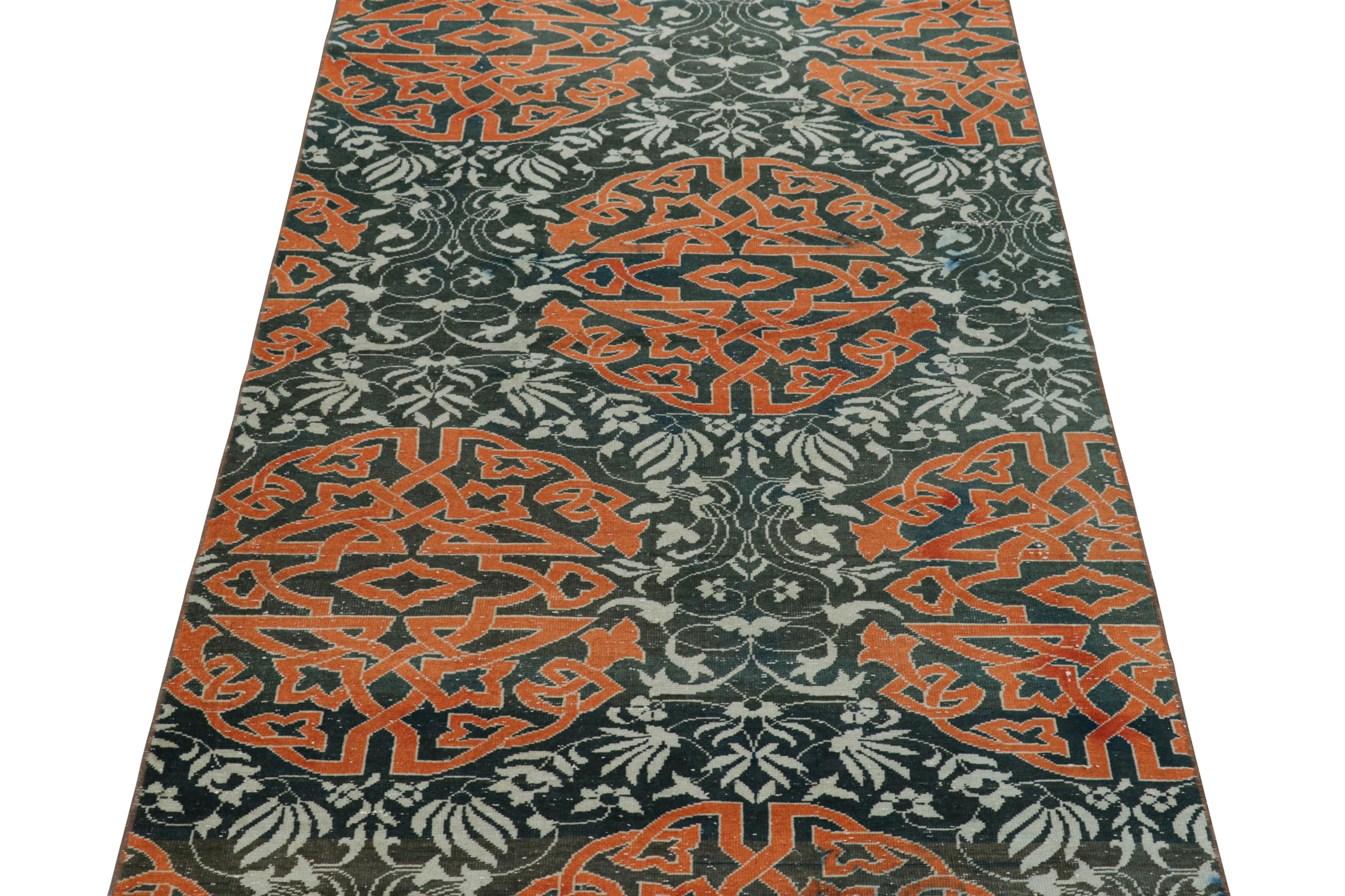 Hand-Knotted Vintage Hereke Rug in Teal with Orange Arabesque Medallions  Rug & Kilim For Sale