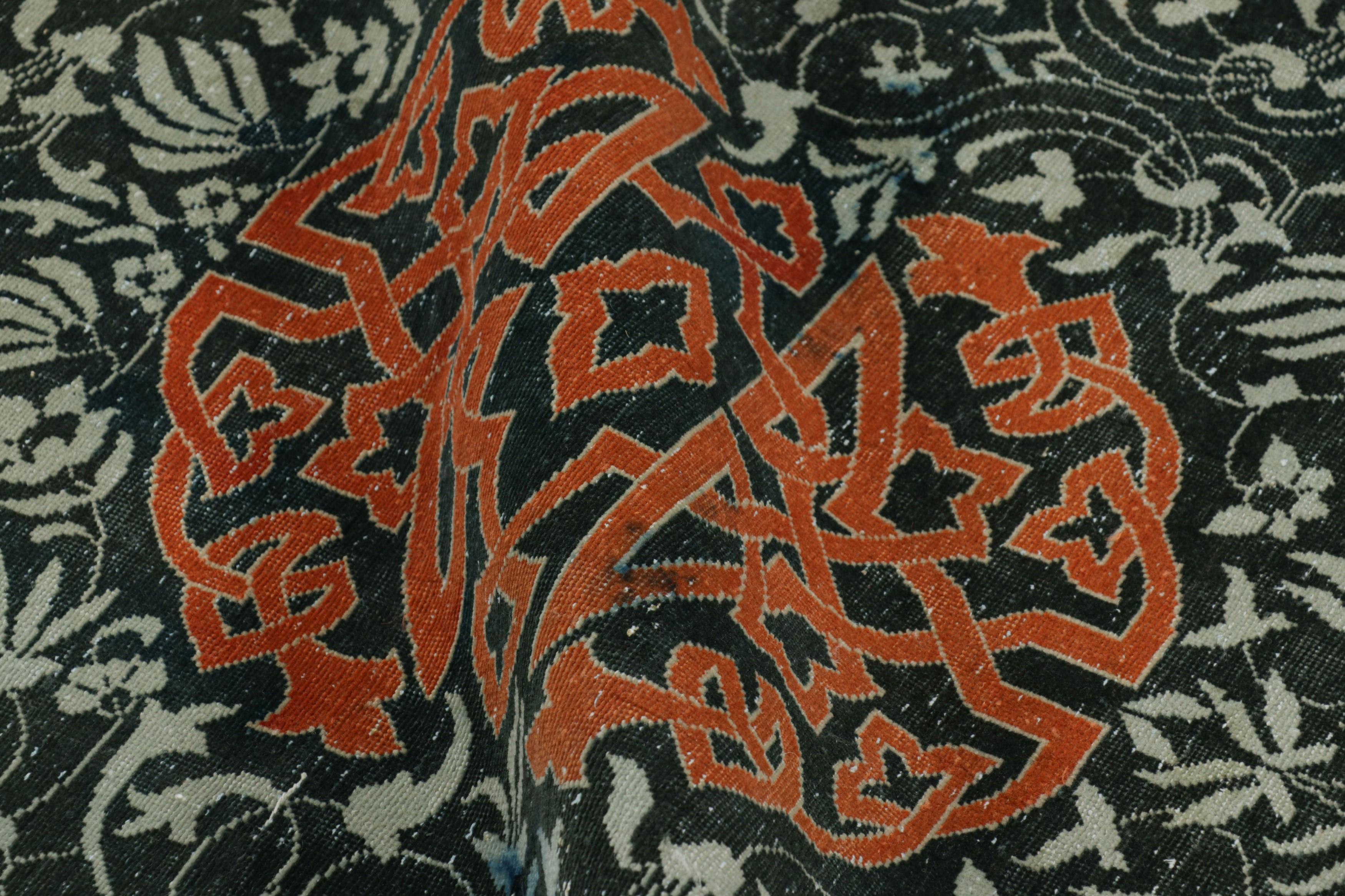 Mid-20th Century Vintage Hereke Rug in Teal with Orange Arabesque Medallions  Rug & Kilim For Sale