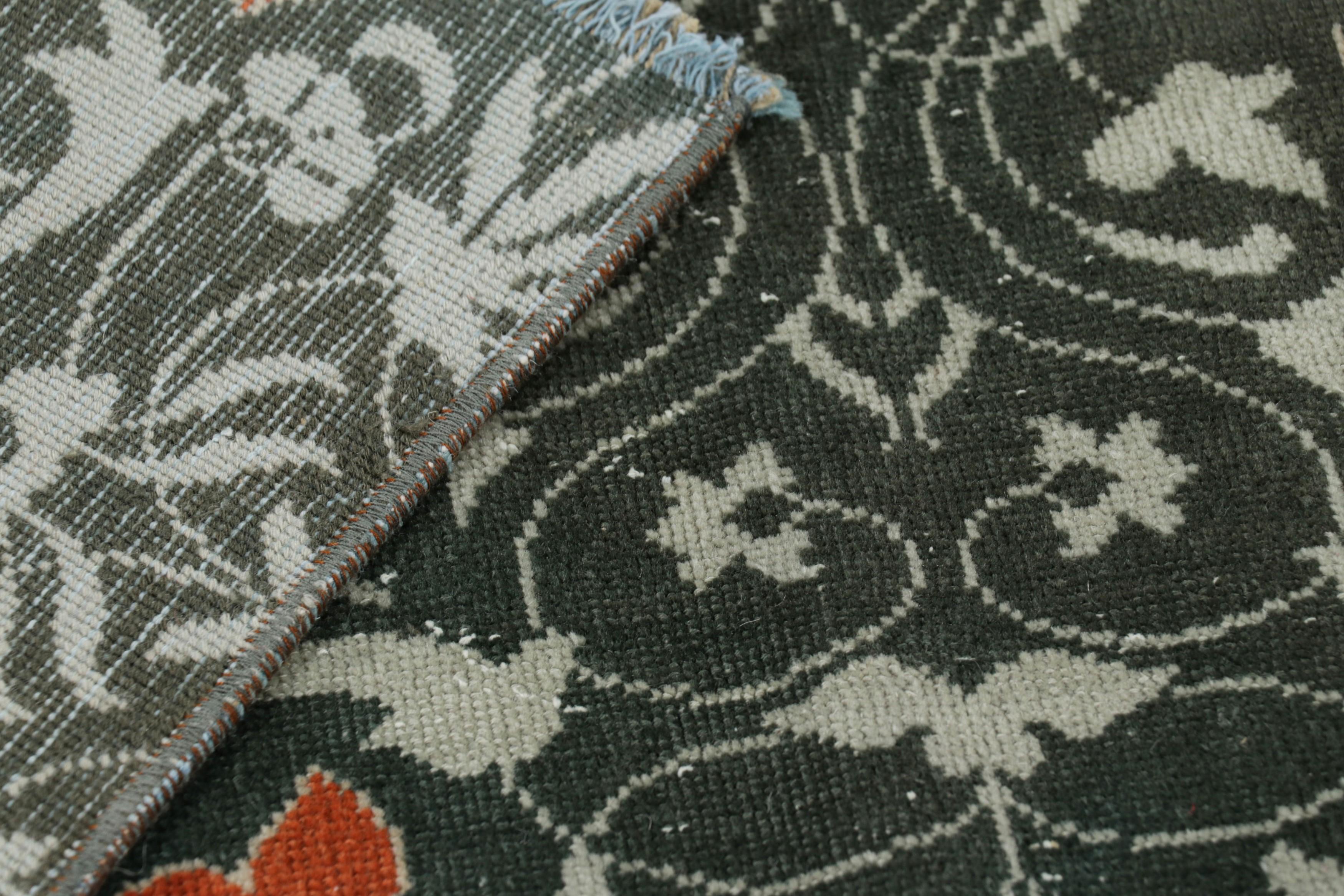 Wool Vintage Hereke Rug in Teal with Orange Arabesque Medallions  Rug & Kilim For Sale