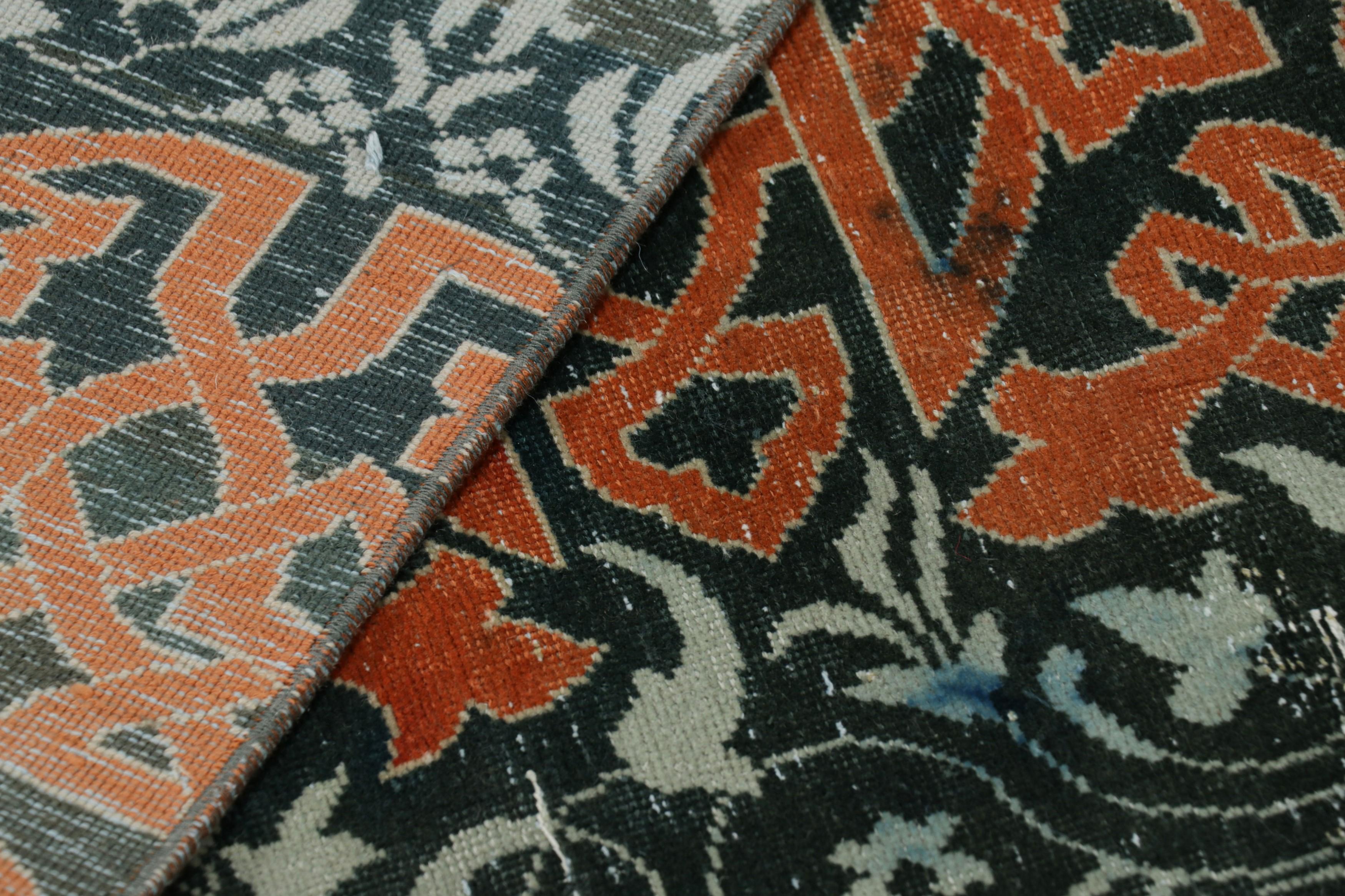 Wool Vintage Hereke Rug in Teal with Orange Arabesque Medallions  Rug & Kilim For Sale