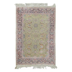 Vintage Hereke Rug with Bright Floral Patterns On Green and Gold - Rug & Kilim