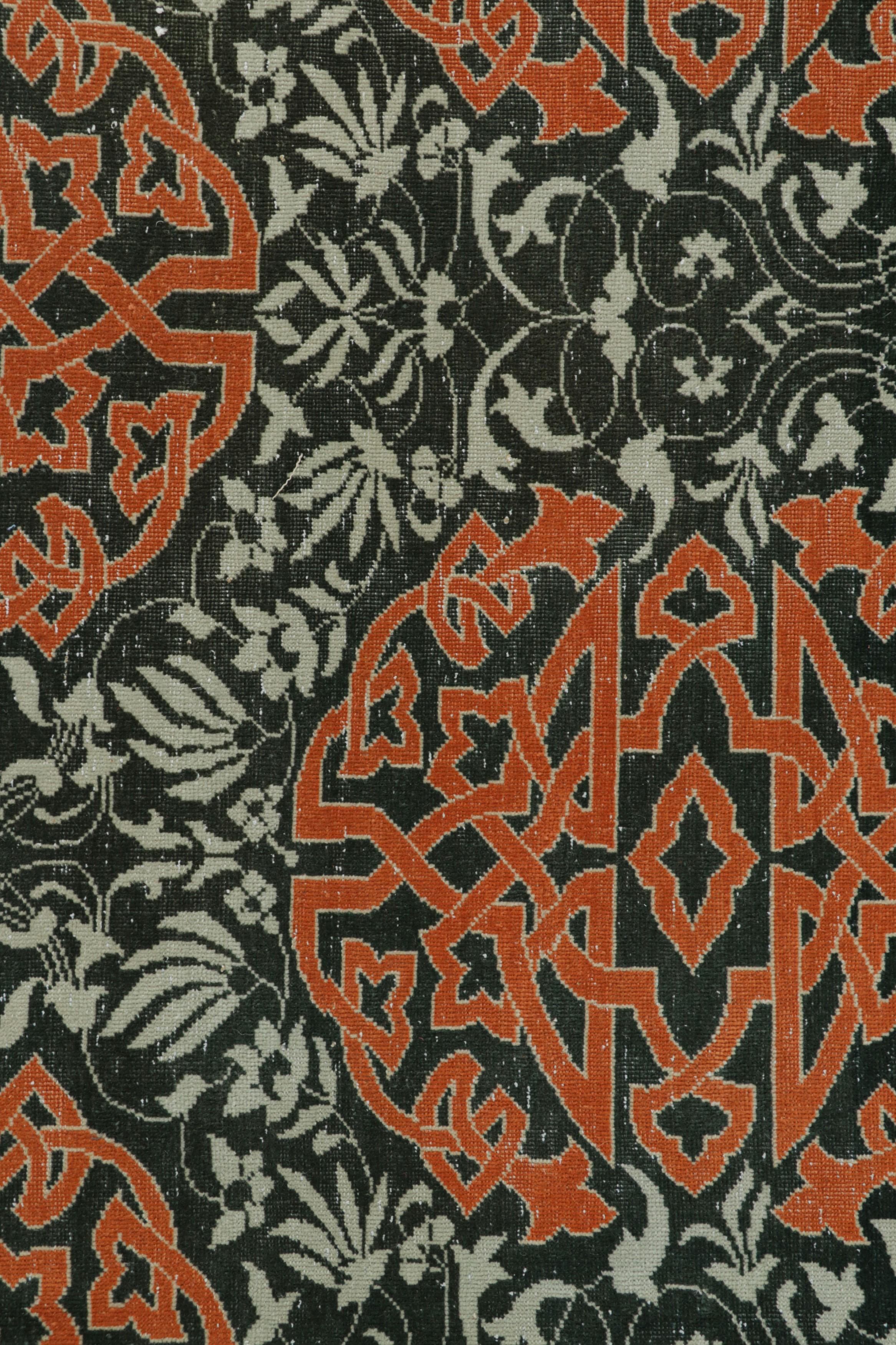 Turkish Vintage Hereke Runner Rug in Blue with Orange Arabesque Medallions  Rug & Kilim For Sale