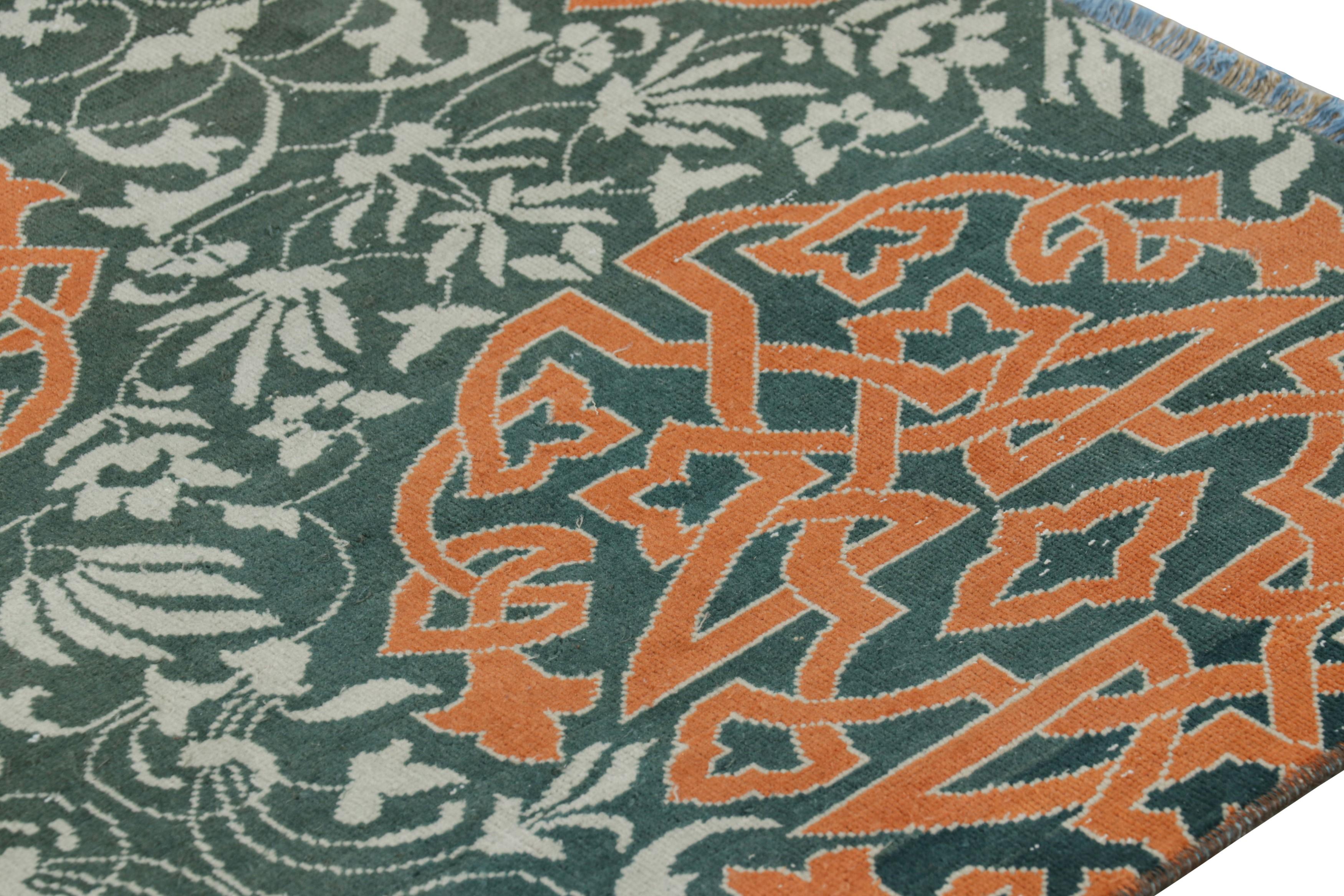 Mid-20th Century Vintage Hereke Runner Rug in Blue with Orange Arabesque Medallions  Rug & Kilim For Sale