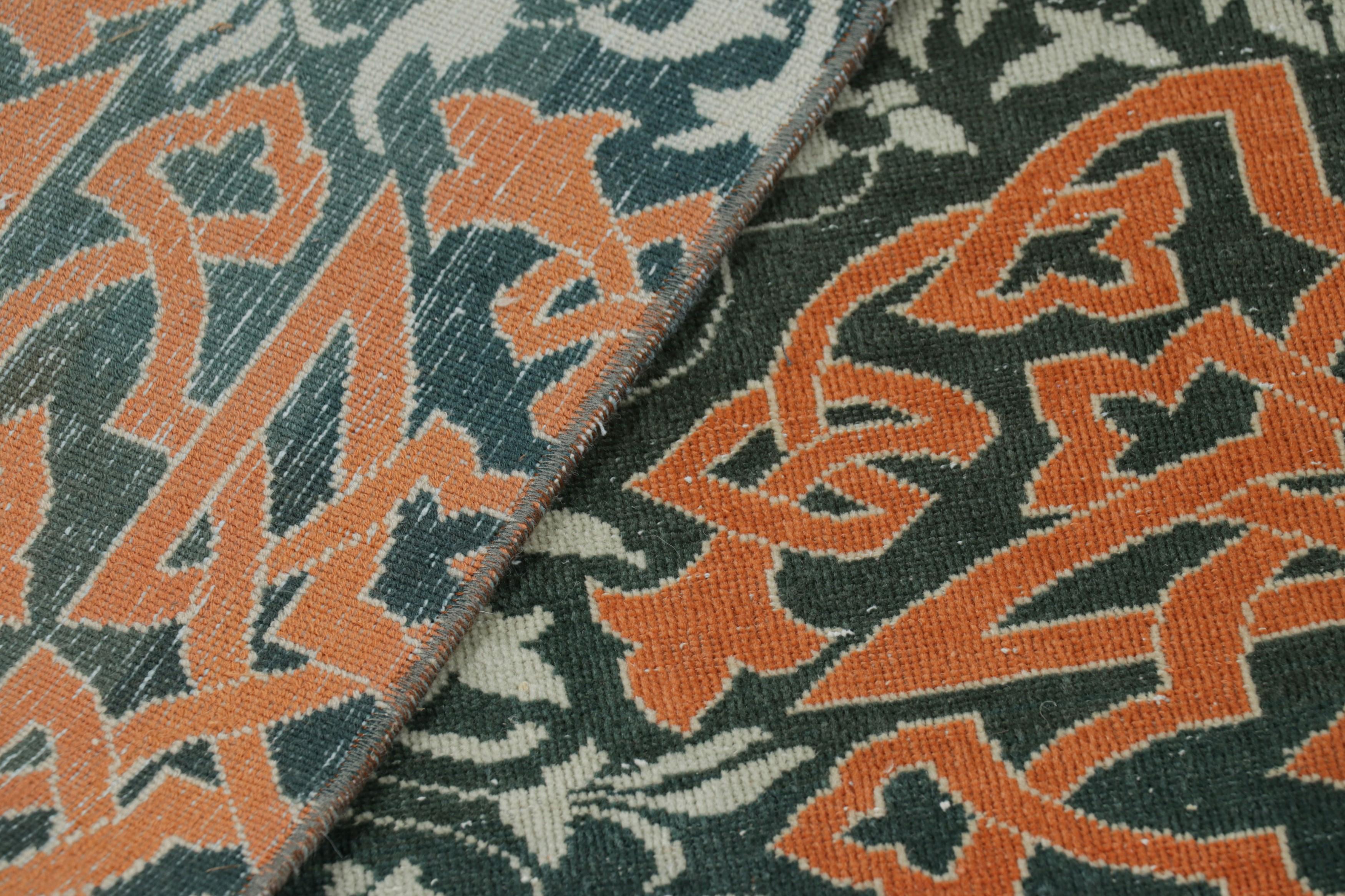 Wool Vintage Hereke Runner Rug in Blue with Orange Arabesque Medallions  Rug & Kilim For Sale