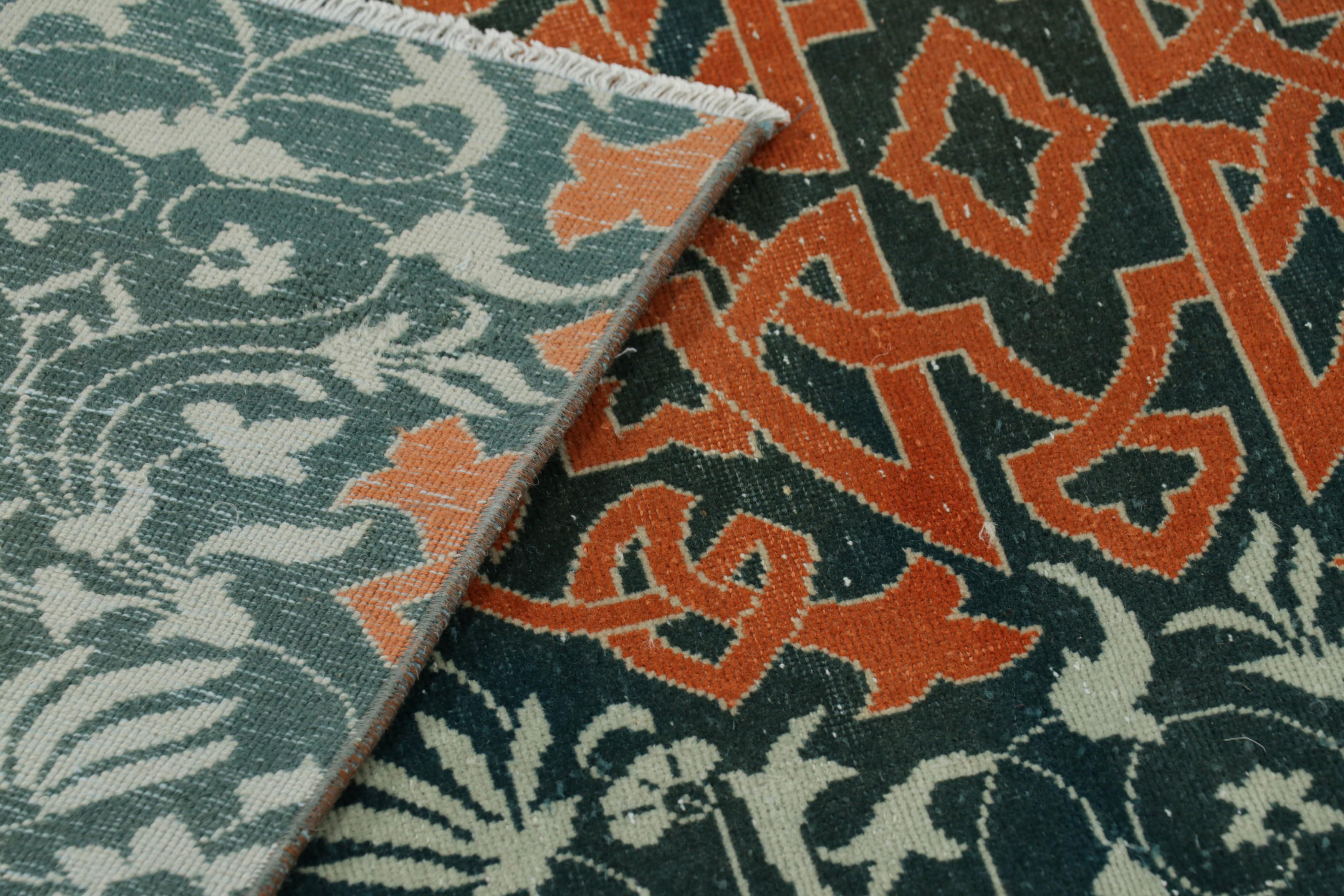 Wool Vintage Hereke Runner Rug in Blue with Orange Arabesque Medallions  Rug & Kilim For Sale