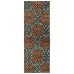 Tappeto vintage Hereke Runner in blu con medaglioni arabescati arancioni  Rug & Kilim
