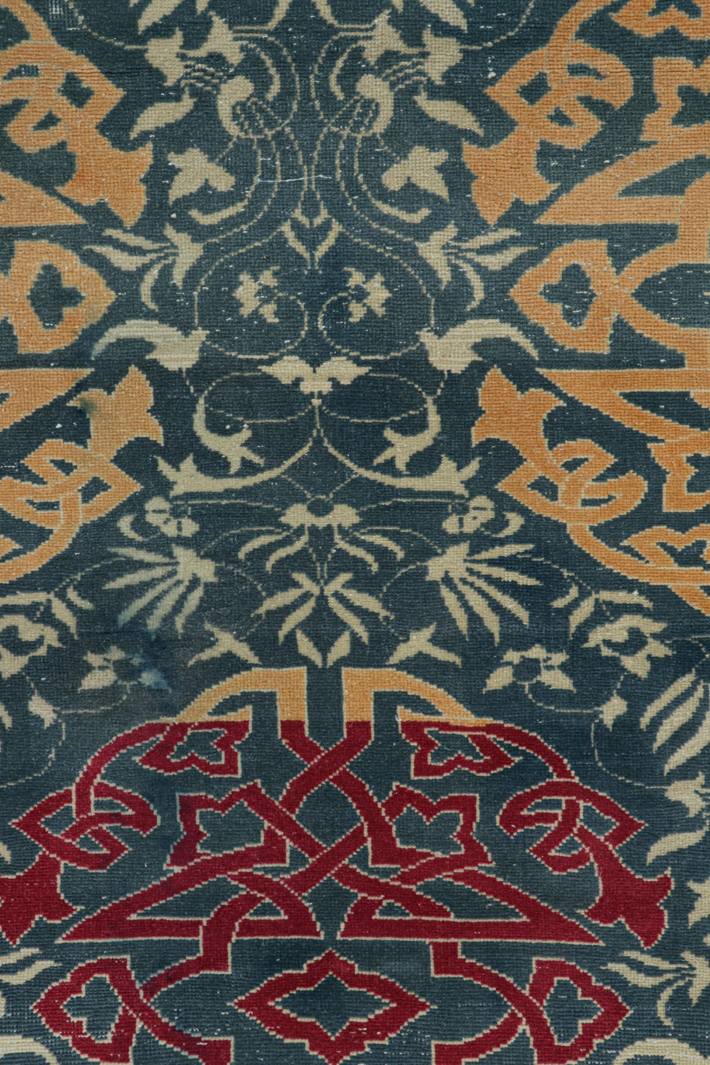 Turkish Vintage Hereke Runner Rug in Teal Blue with Arabesque Medallions  Rug & Kilim For Sale