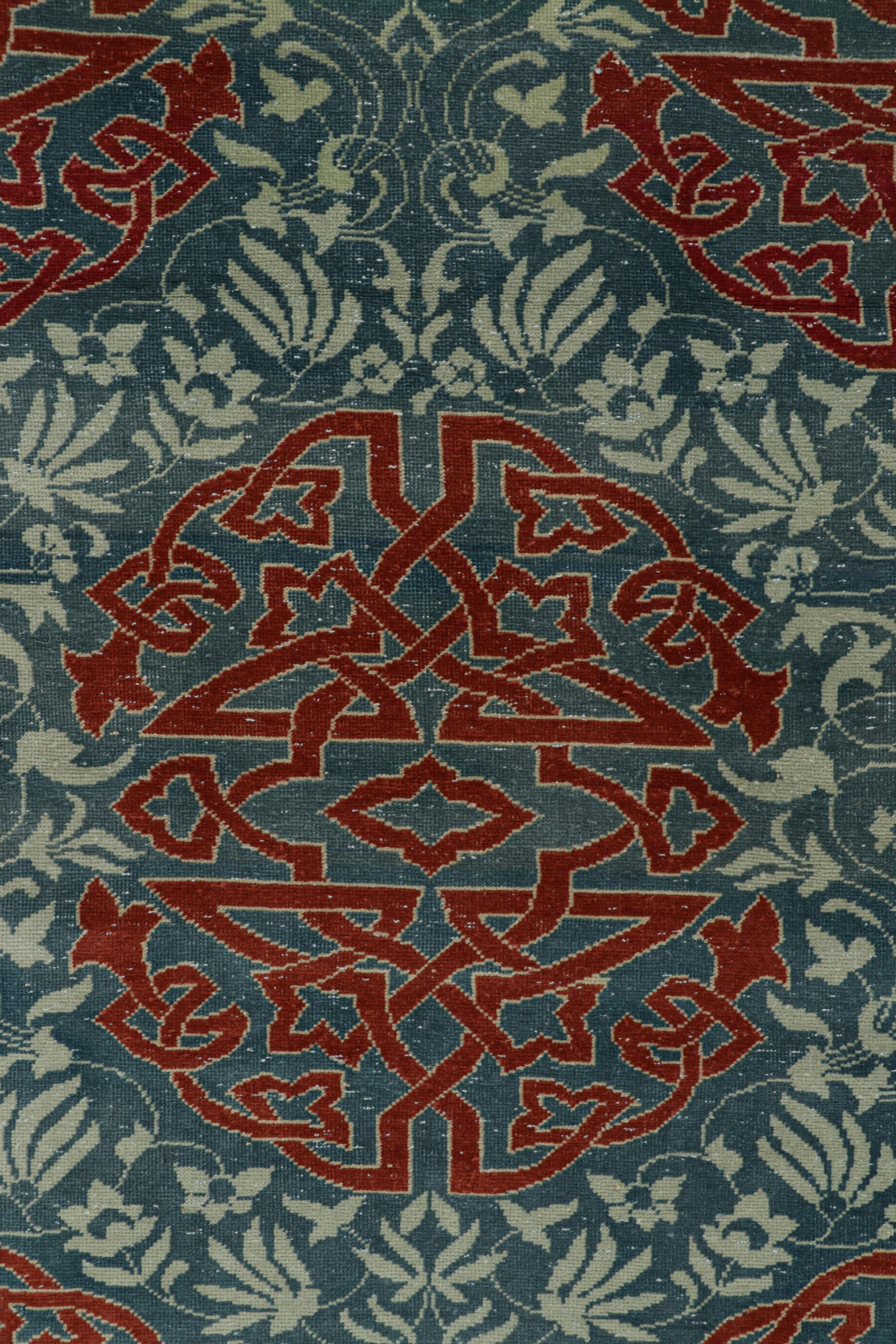 Turkish Vintage Hereke Runner Rug in Teal Blue with Arabesque Medallions  Rug & Kilim For Sale