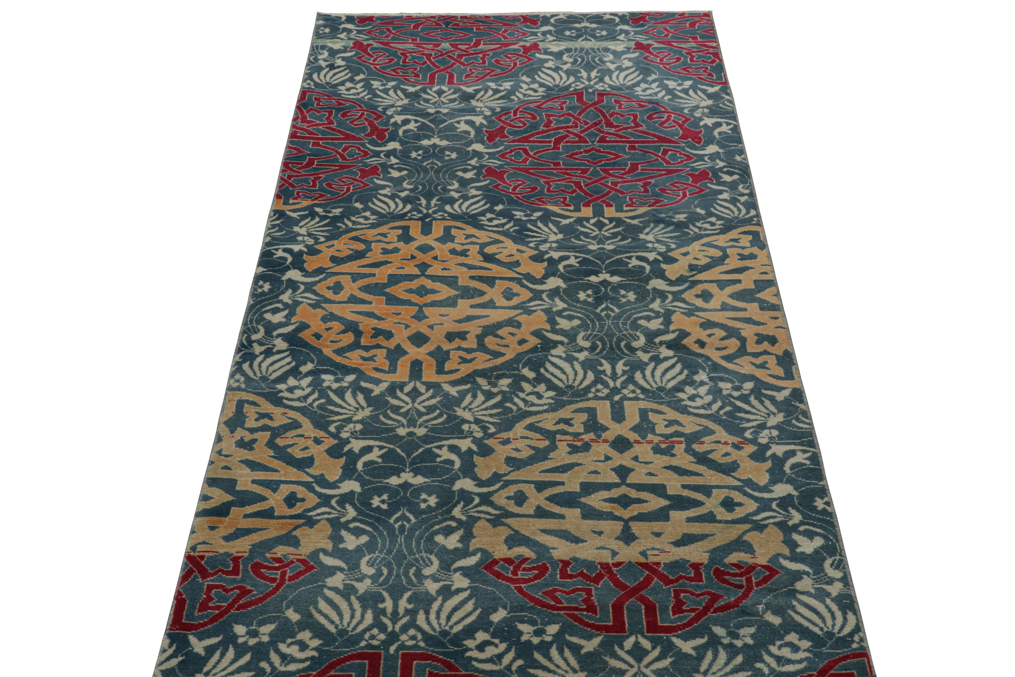 Hand-Woven Vintage Hereke Runner Rug in Teal Blue with Arabesque Medallions  Rug & Kilim For Sale