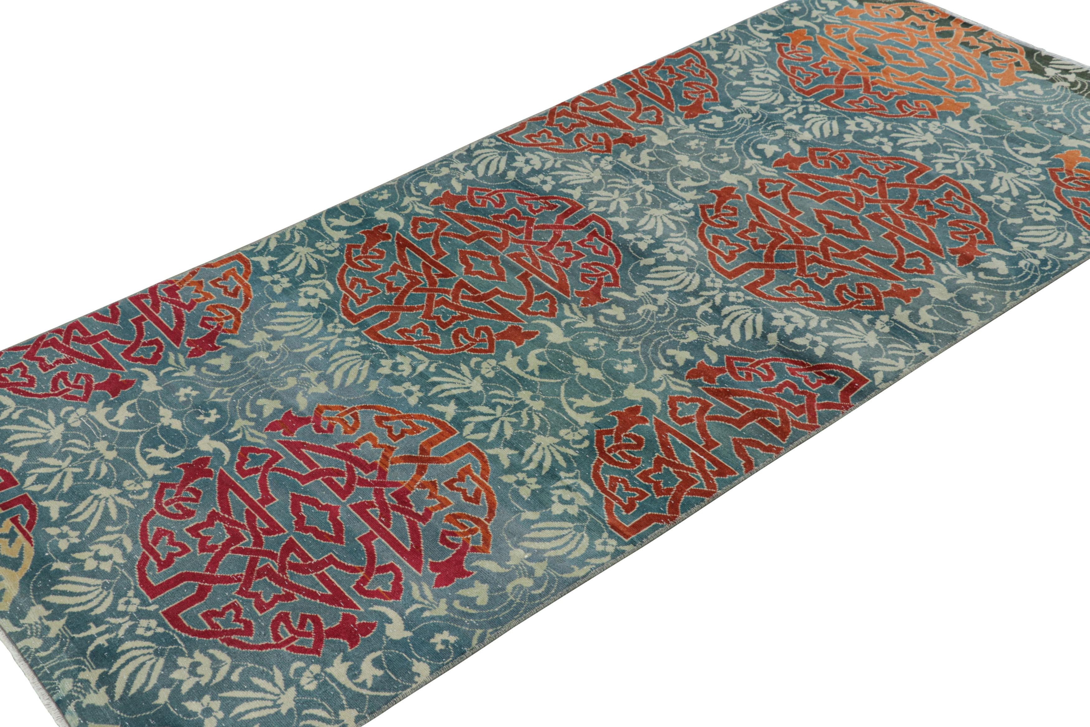 Hand-Knotted Vintage Hereke Runner Rug in Teal Blue with Arabesque Medallions  Rug & Kilim For Sale