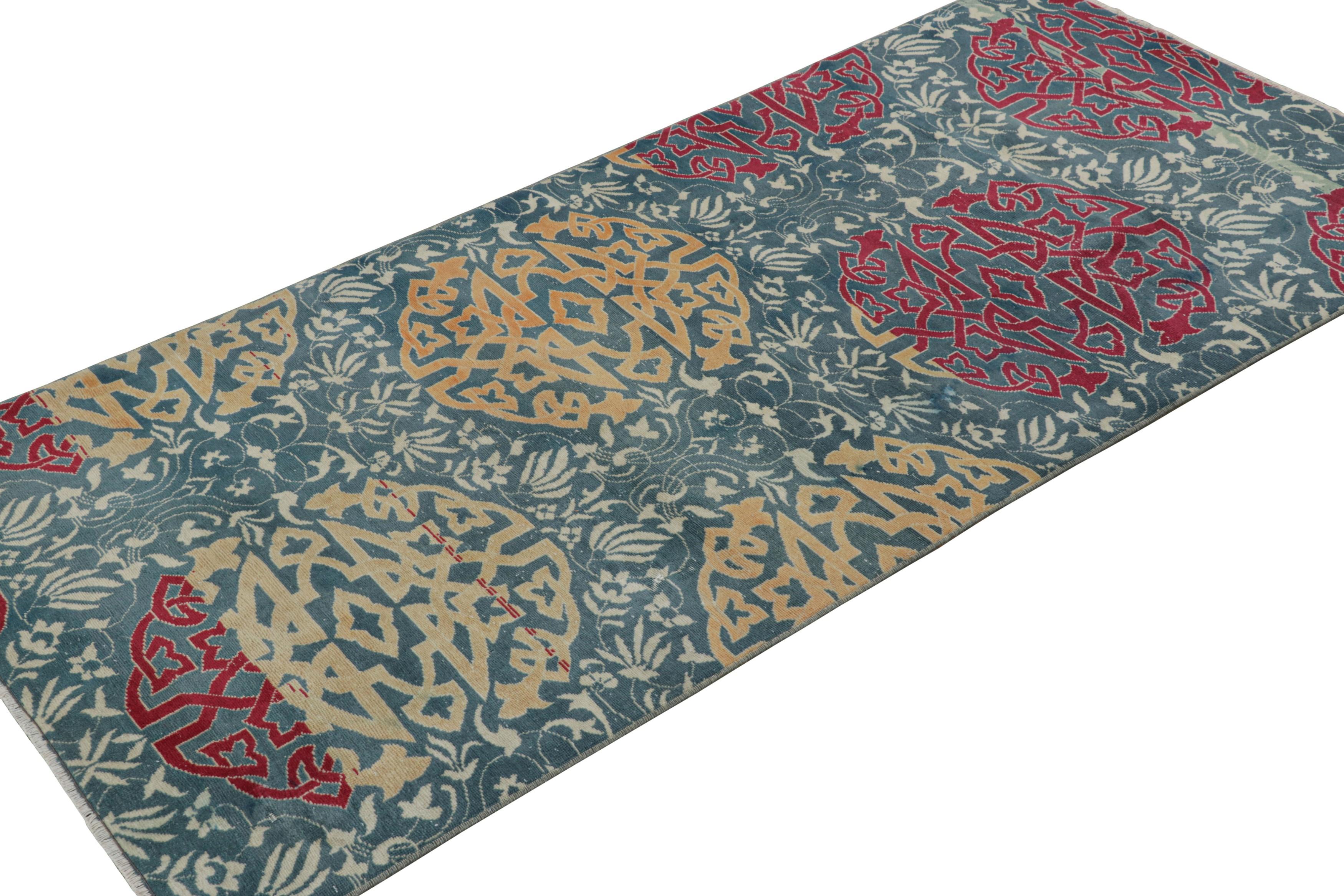 Vintage Hereke Runner Rug in Teal Blue with Arabesque Medallions  Rug & Kilim In Good Condition For Sale In Long Island City, NY