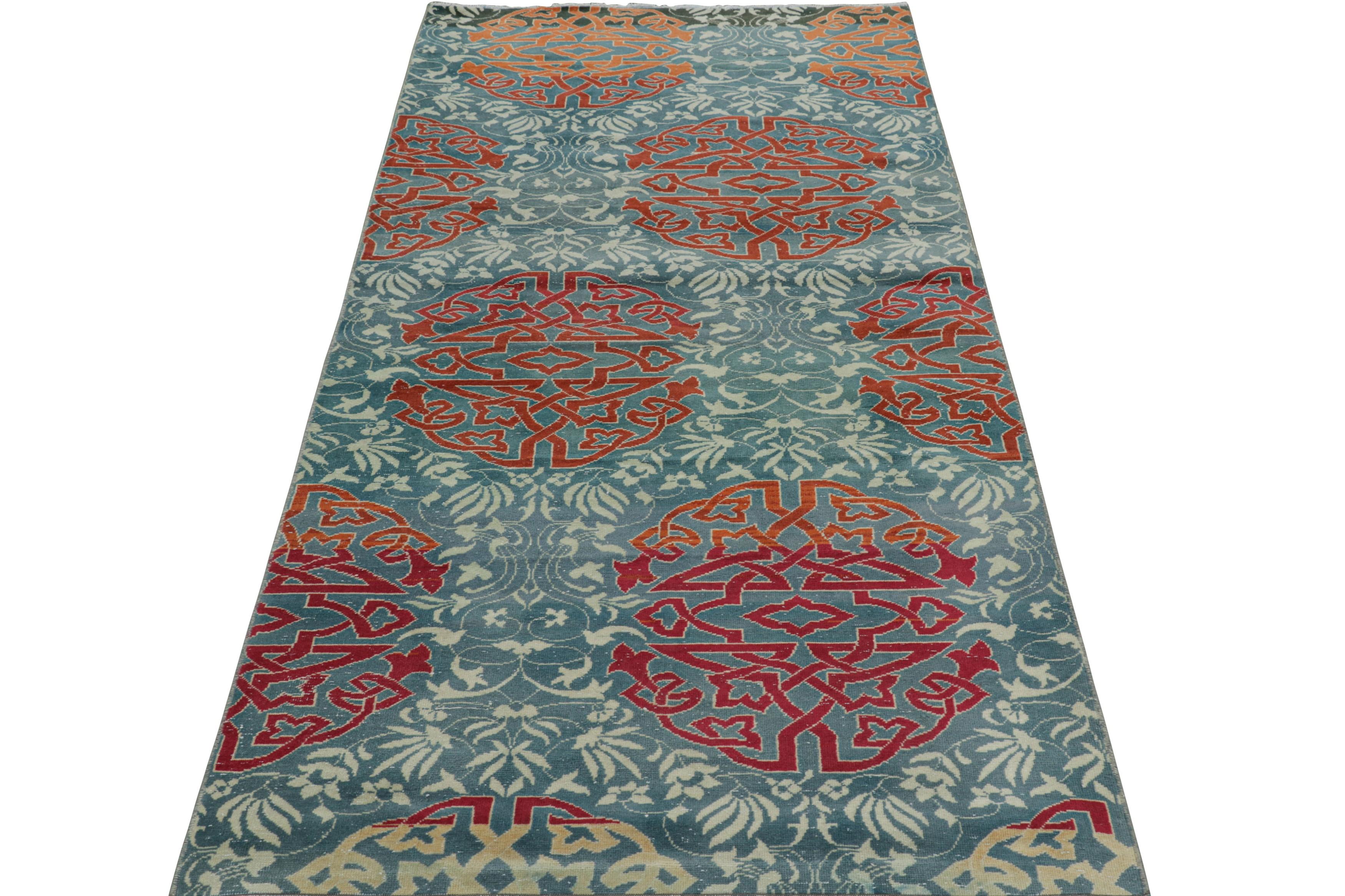 Vintage Hereke Runner Rug in Teal Blue with Arabesque Medallions  Rug & Kilim In Good Condition For Sale In Long Island City, NY