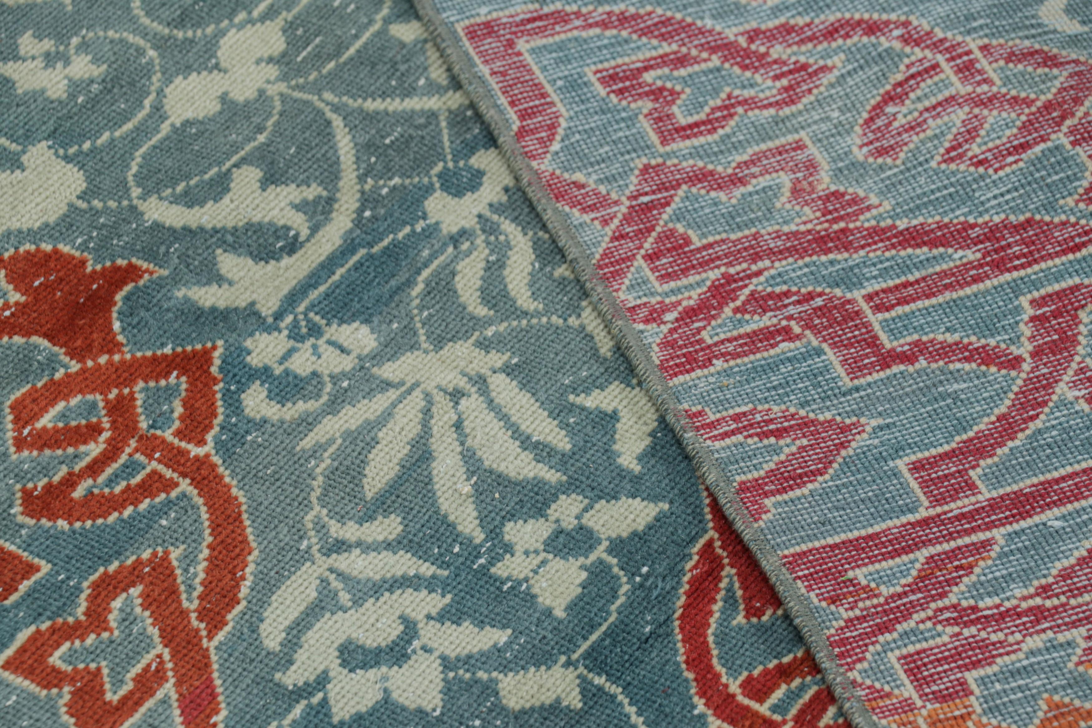 Wool Vintage Hereke Runner Rug in Teal Blue with Arabesque Medallions  Rug & Kilim For Sale