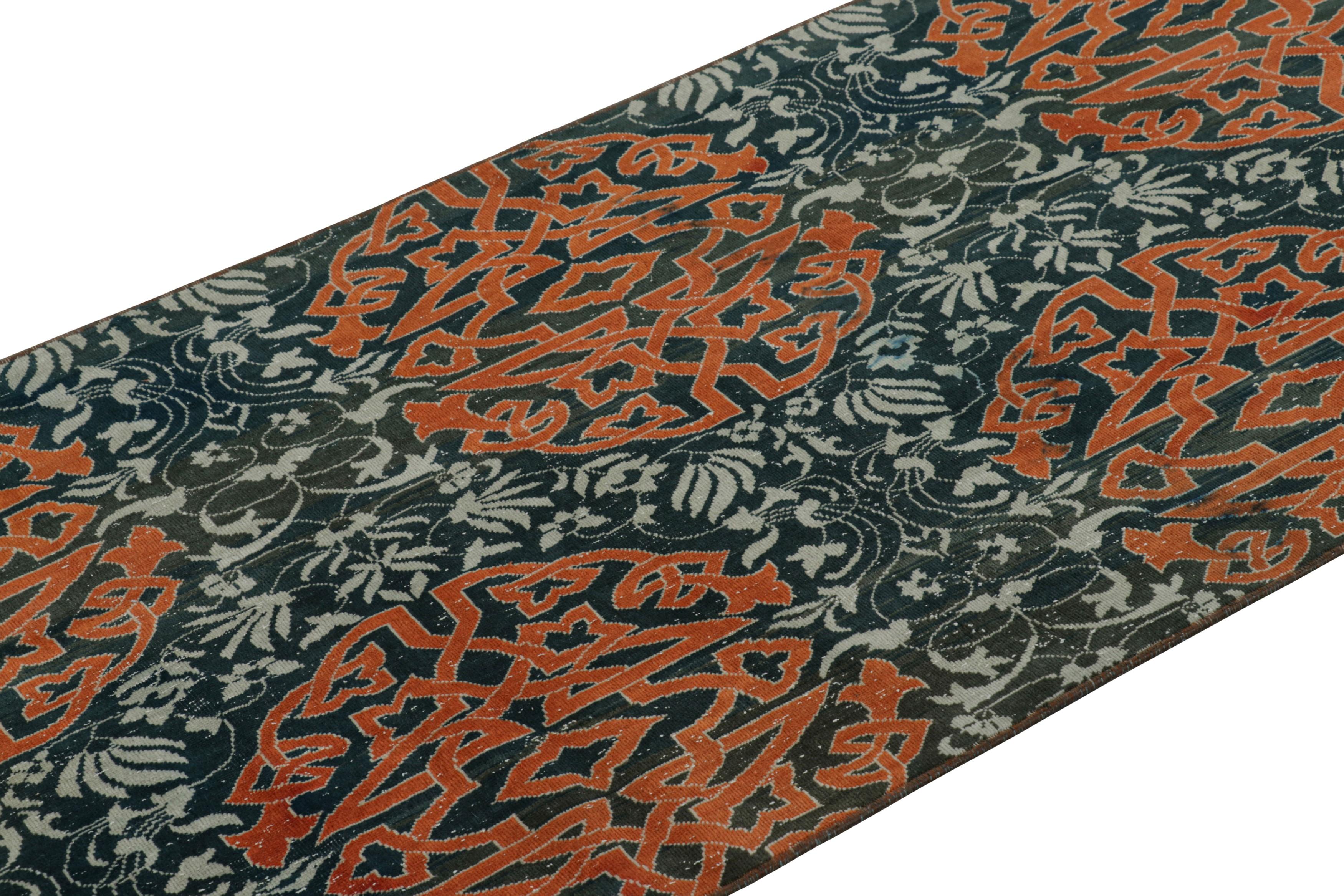 Made with hand-knotted wool in Turkey circa 1950-1960, this 3x6 vintage Hereke runner is from an exciting new curation from Rug & Kilim, enjoying large-scale arabesque medallions and floral patterns on a blue field with a borderless design. 

On the