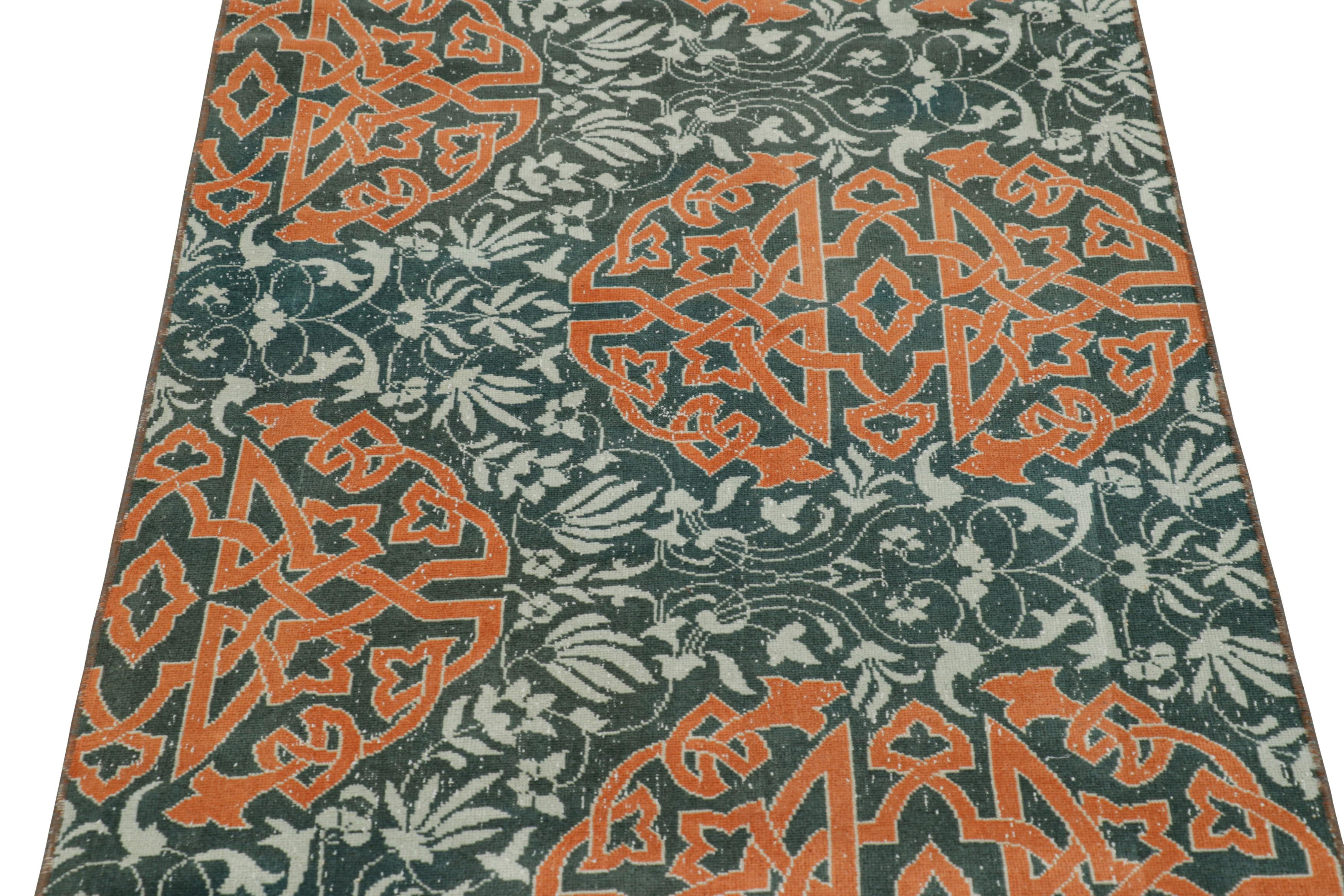 Made with hand-knotted wool in Turkey circa 1950-1960, this 3x5 vintage Hereke rug is from an exciting new curation from Rug & Kilim, enjoying large-scale arabesque medallions and floral patterns on a blue field with a borderless design. 

On the