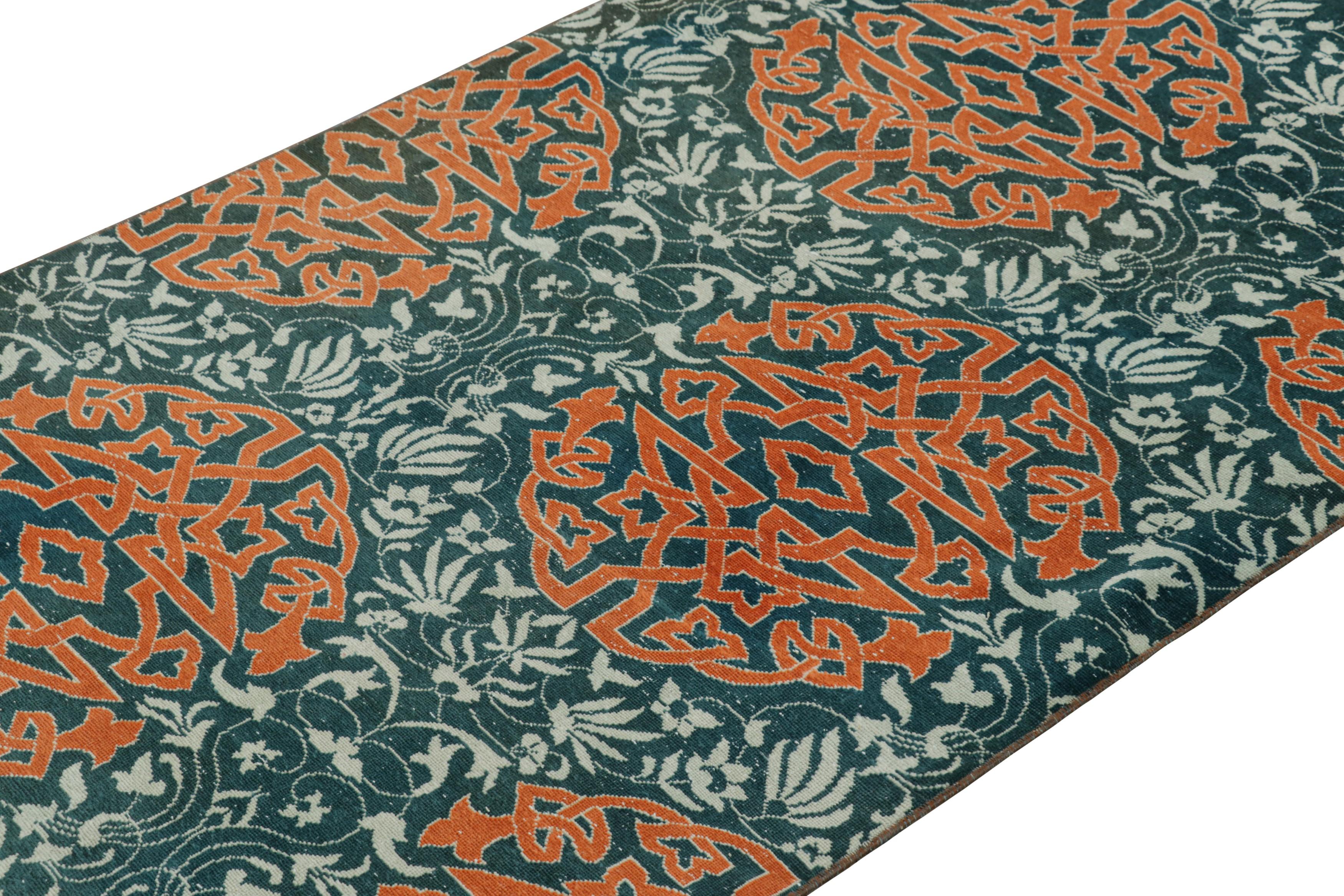 Made with hand-knotted wool in Turkey circa 1950-1960, this 3x8 vintage Hereke runner is from an exciting new curation from Rug & Kilim, enjoying large-scale arabesque medallions and floral patterns on a blue field with a borderless design. 

On the