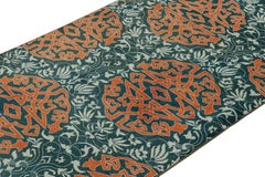 Vintage Hereke Runner Rug in Teal with Orange Arabesque Medallions  Rug & Kilim