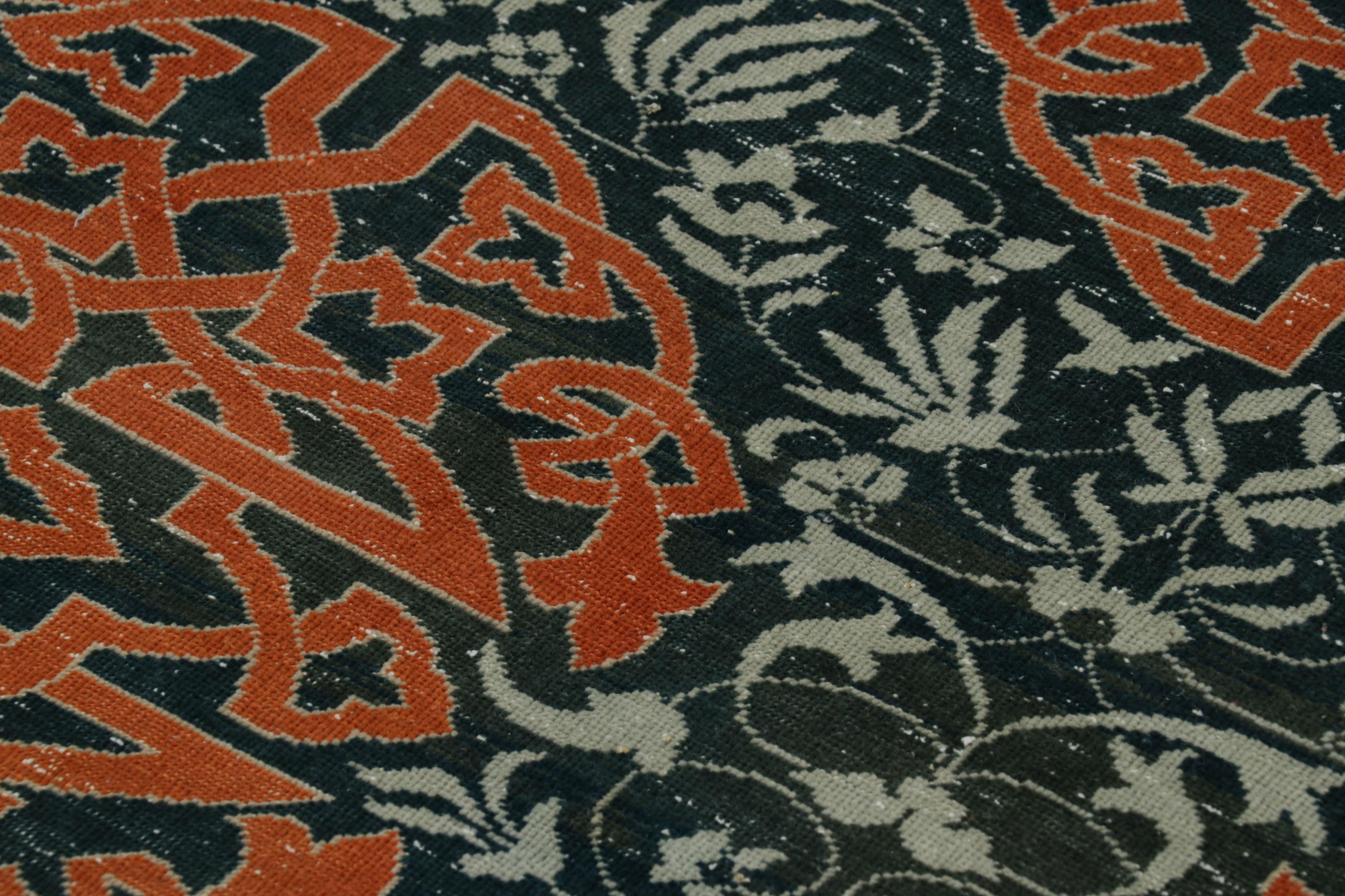 Mid-20th Century Vintage Hereke Runner Rug in Teal with Orange Arabesque Medallions  Rug & Kilim For Sale