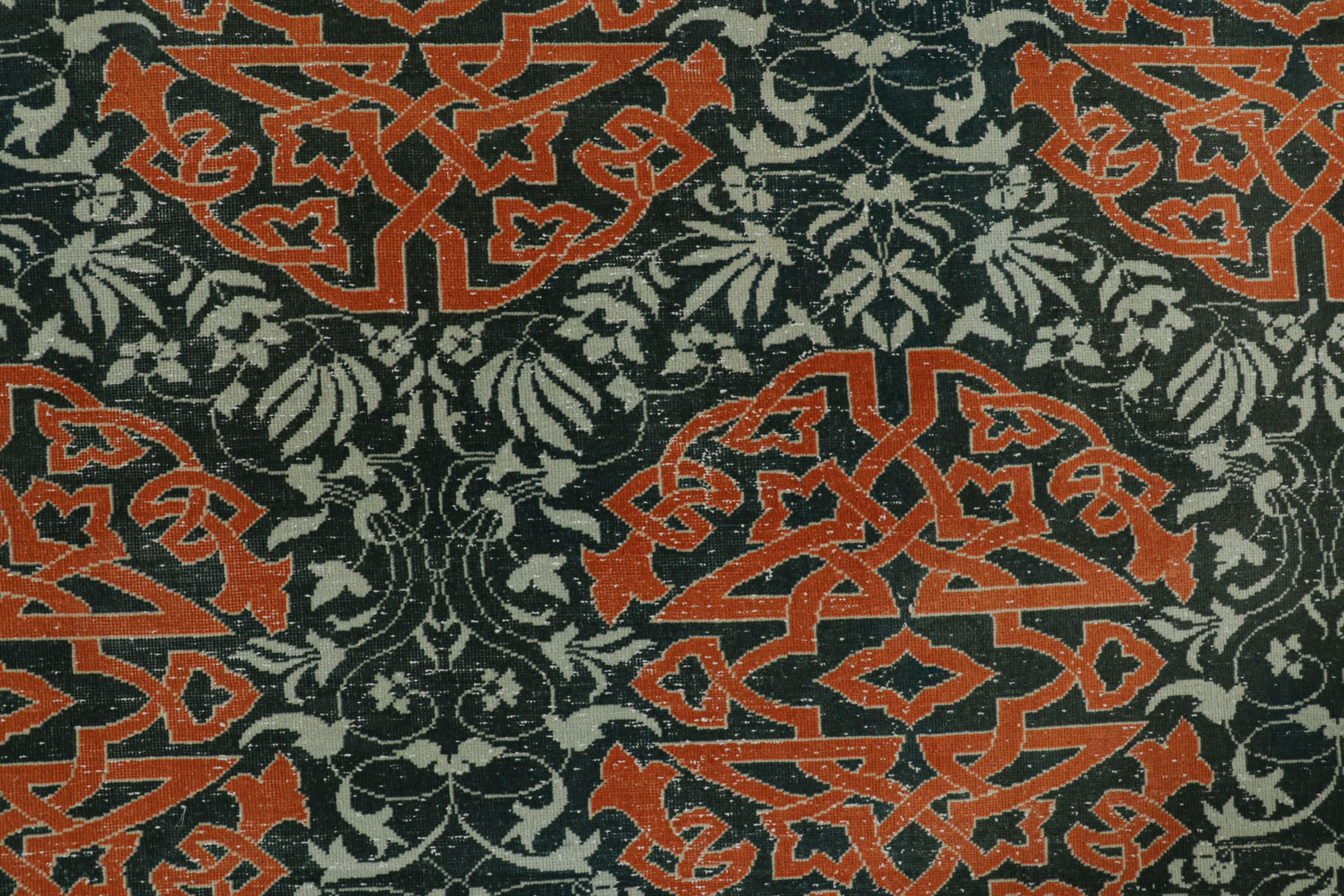 Mid-20th Century Vintage Hereke Runner Rug in Teal with Orange Arabesque Medallions  Rug & Kilim For Sale