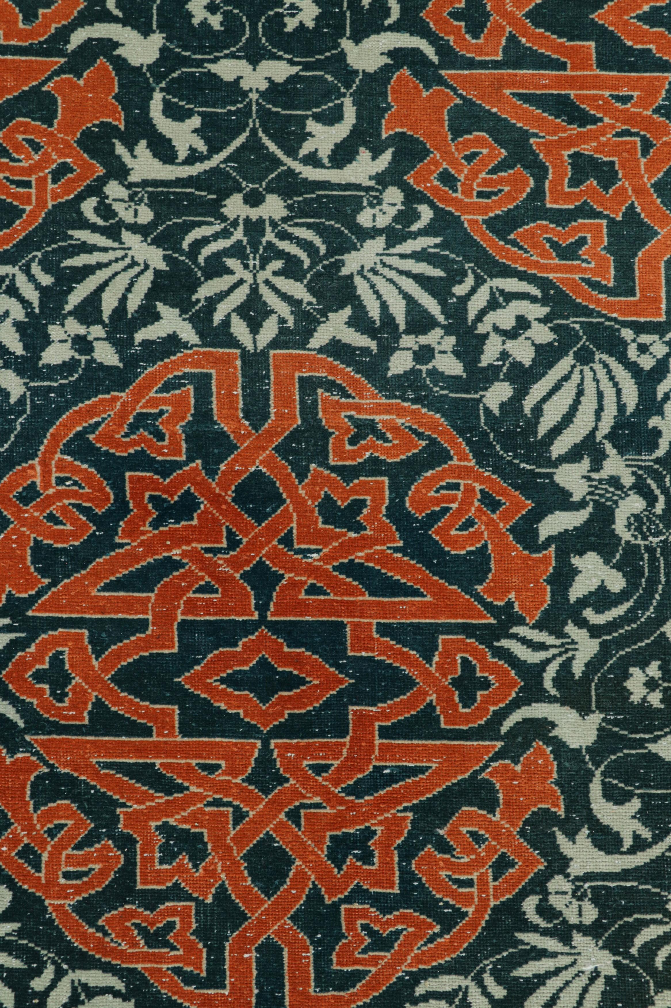 Mid-20th Century Vintage Hereke Runner Rug in Teal with Orange Arabesque Medallions  Rug & Kilim For Sale
